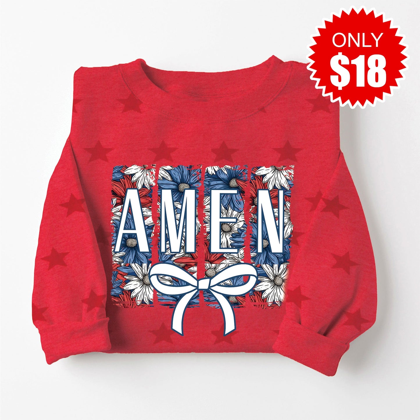 Amen Floral Sweatshirt - Red Star Print - 18