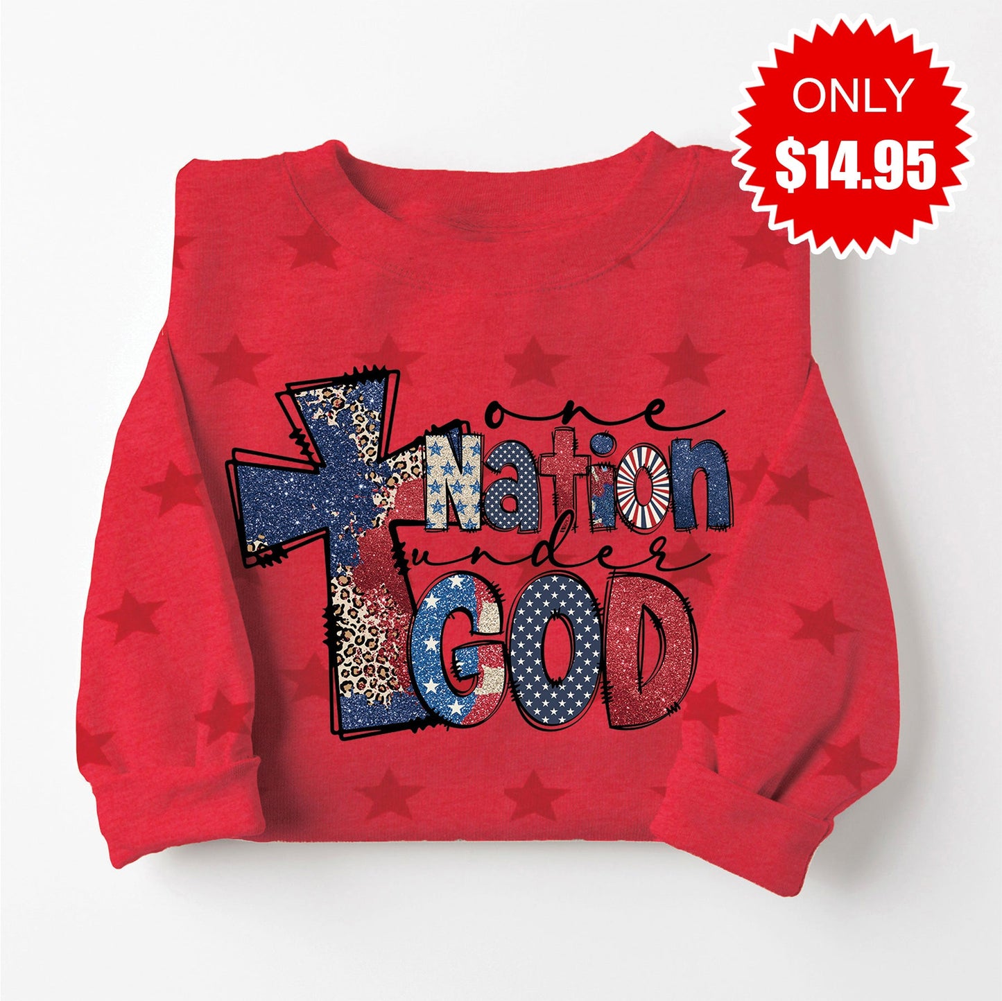One Nation Cross Sweatshirt - Red Star Print - 14.95