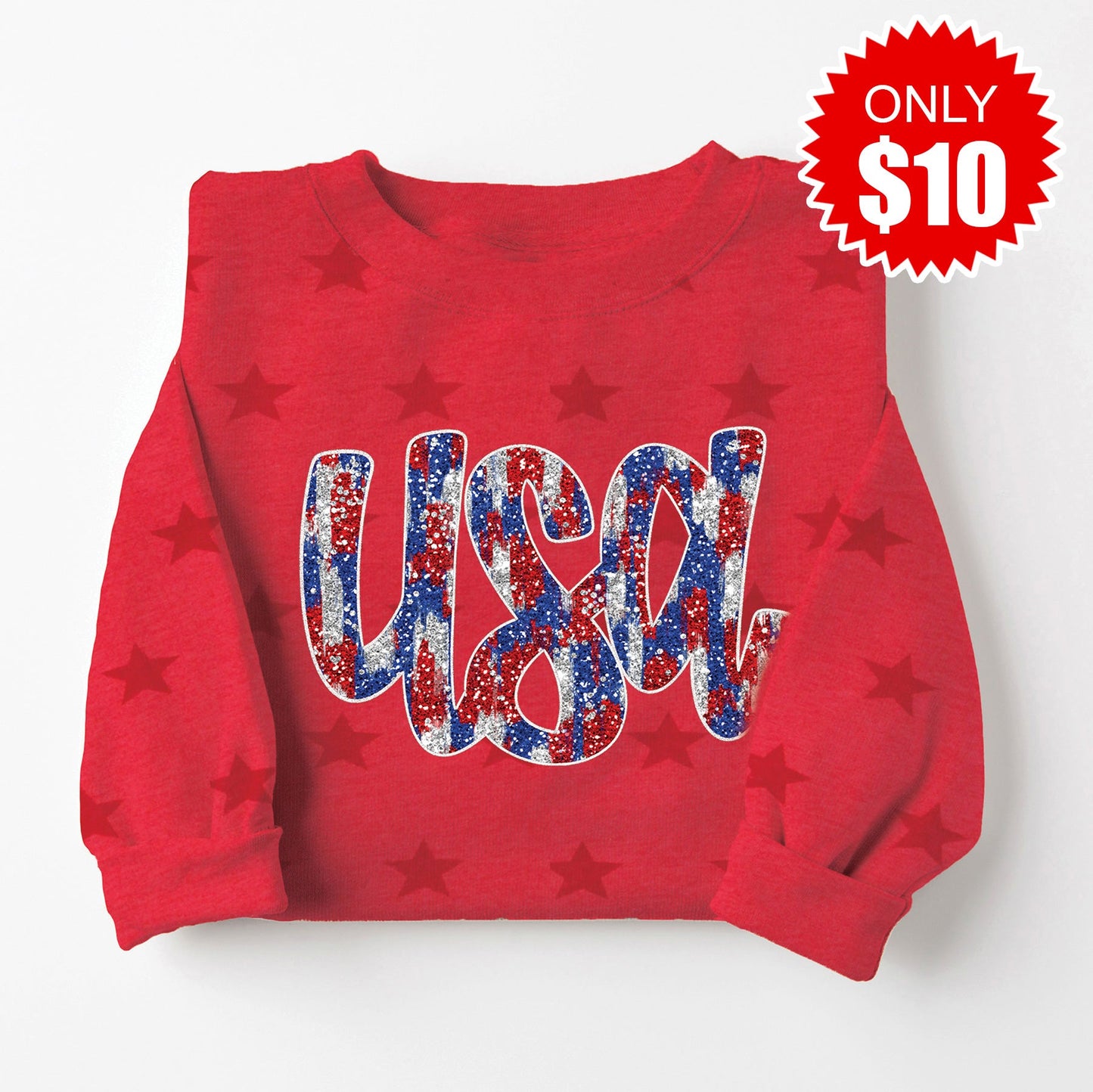 USA Sweatshirt - Red Star Print - 10