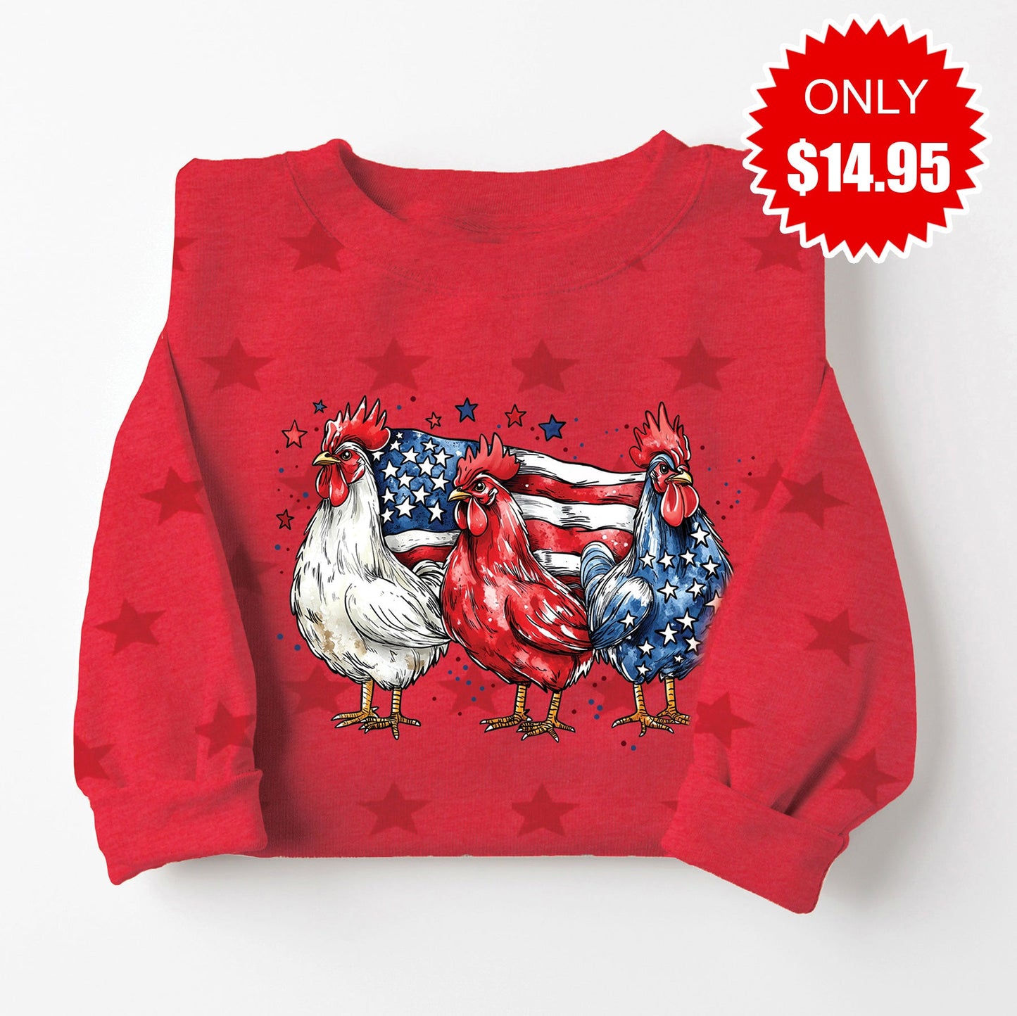 American Chickens Sweatshirt - Red Star Print - 14.95