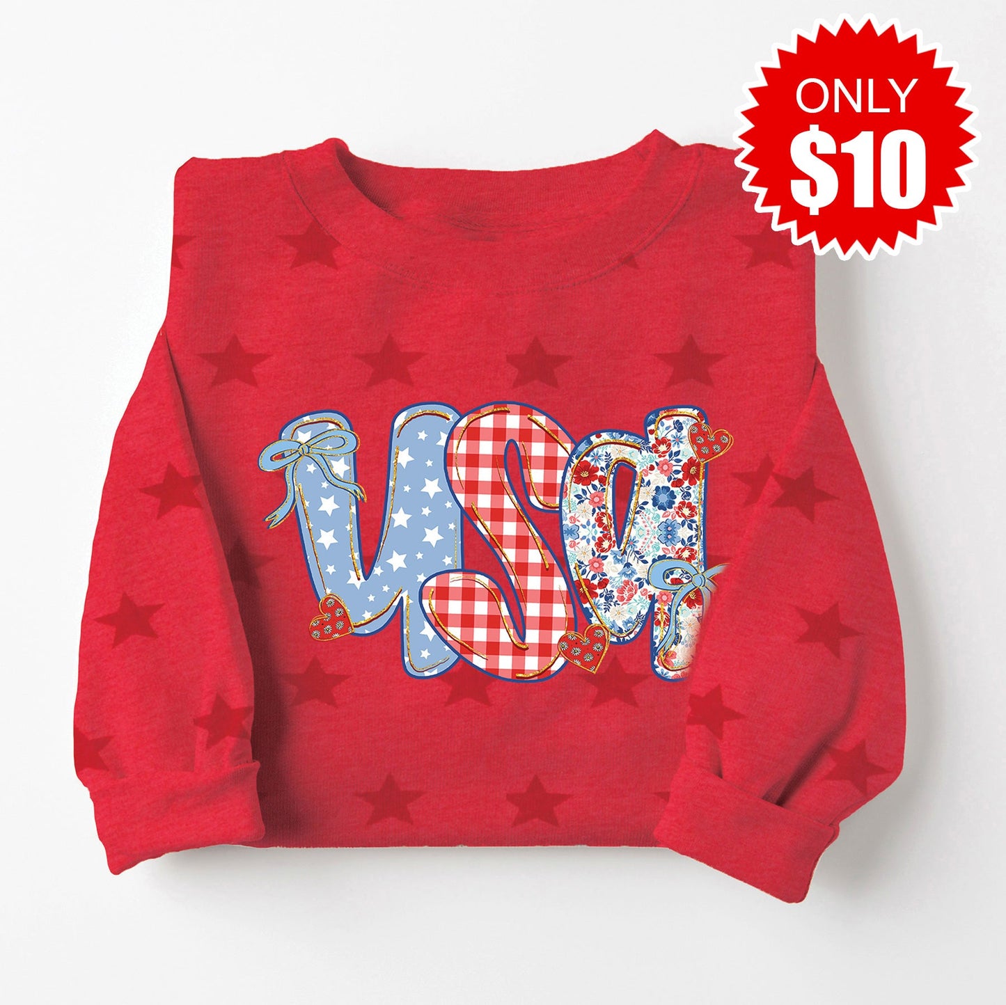 USA Patterns Sweatshirt - Red Star Print - 10