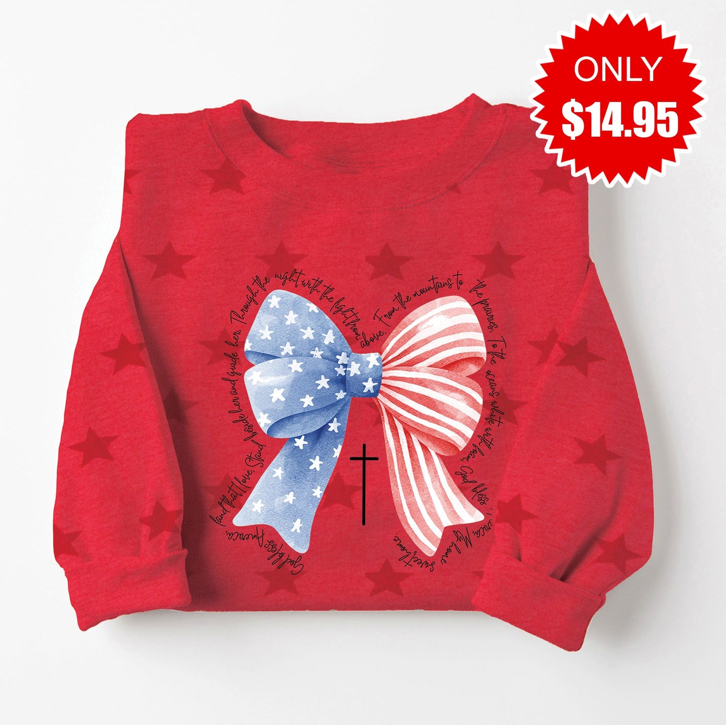 God Bless America Bow Sweatshirt - Red Star Print - 14.95