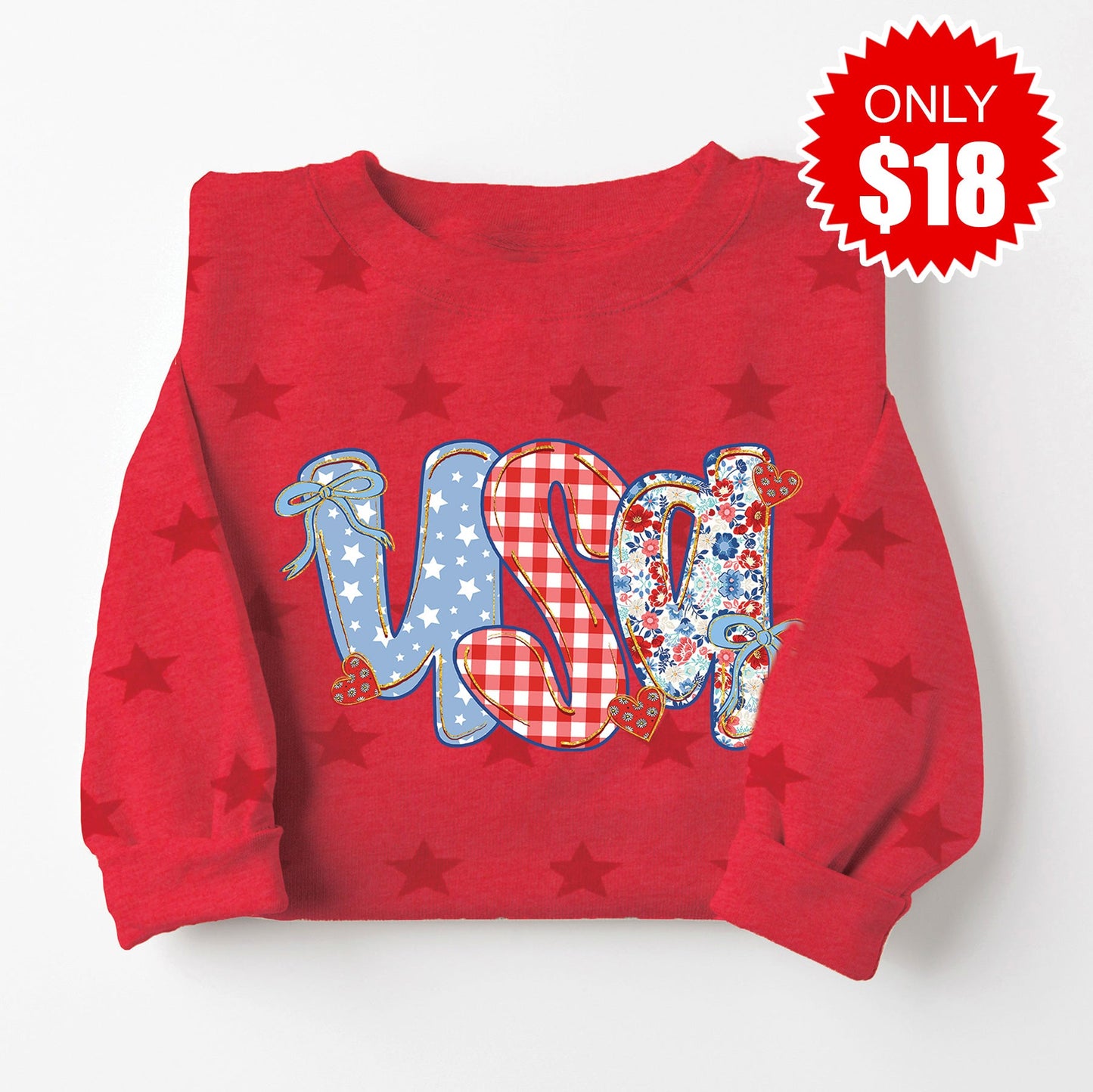 USA Sweatshirt - Red Star Print - 18