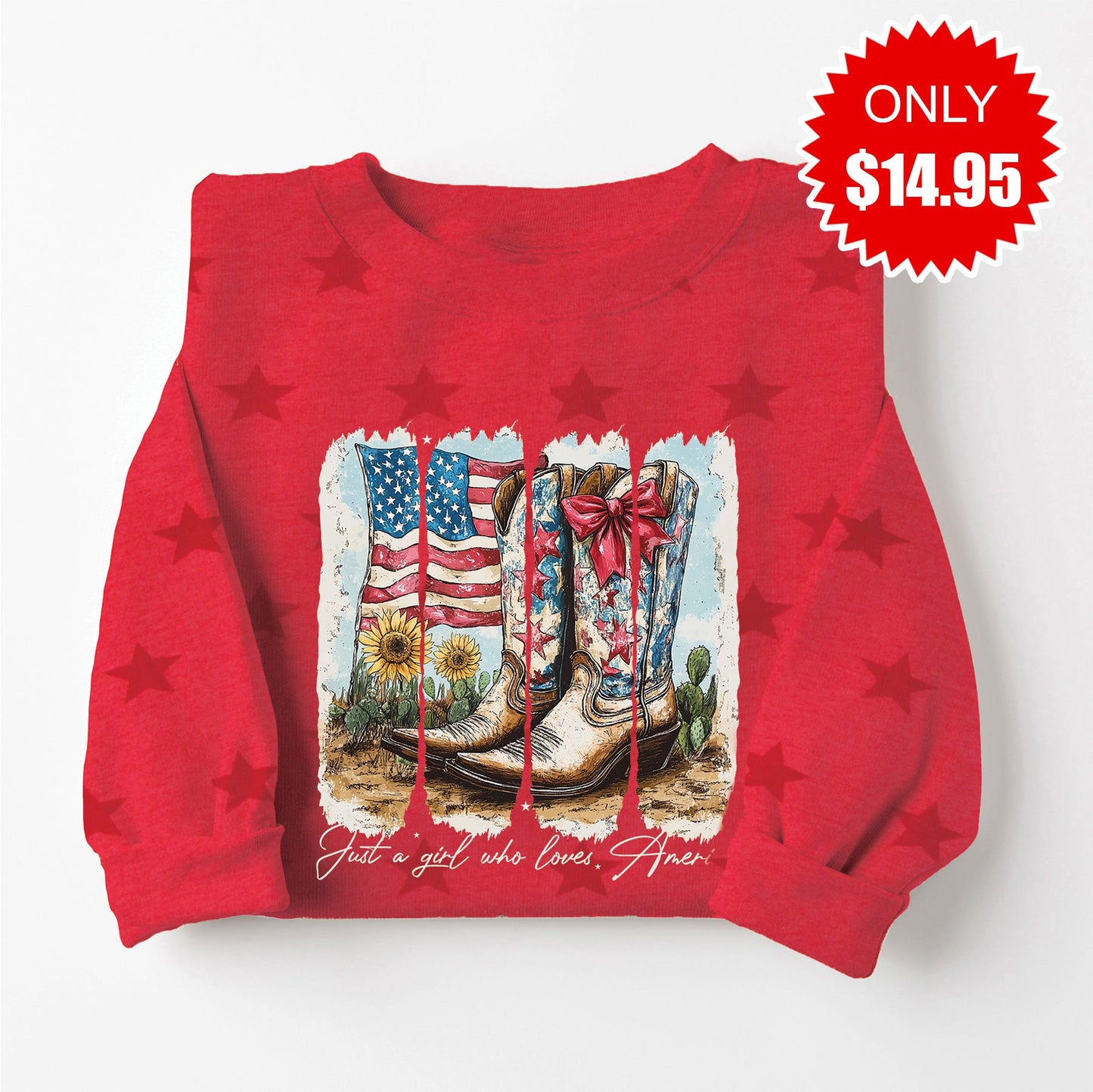 Girl Who Loves America Sweatshirt - Red Star Print - 14.95