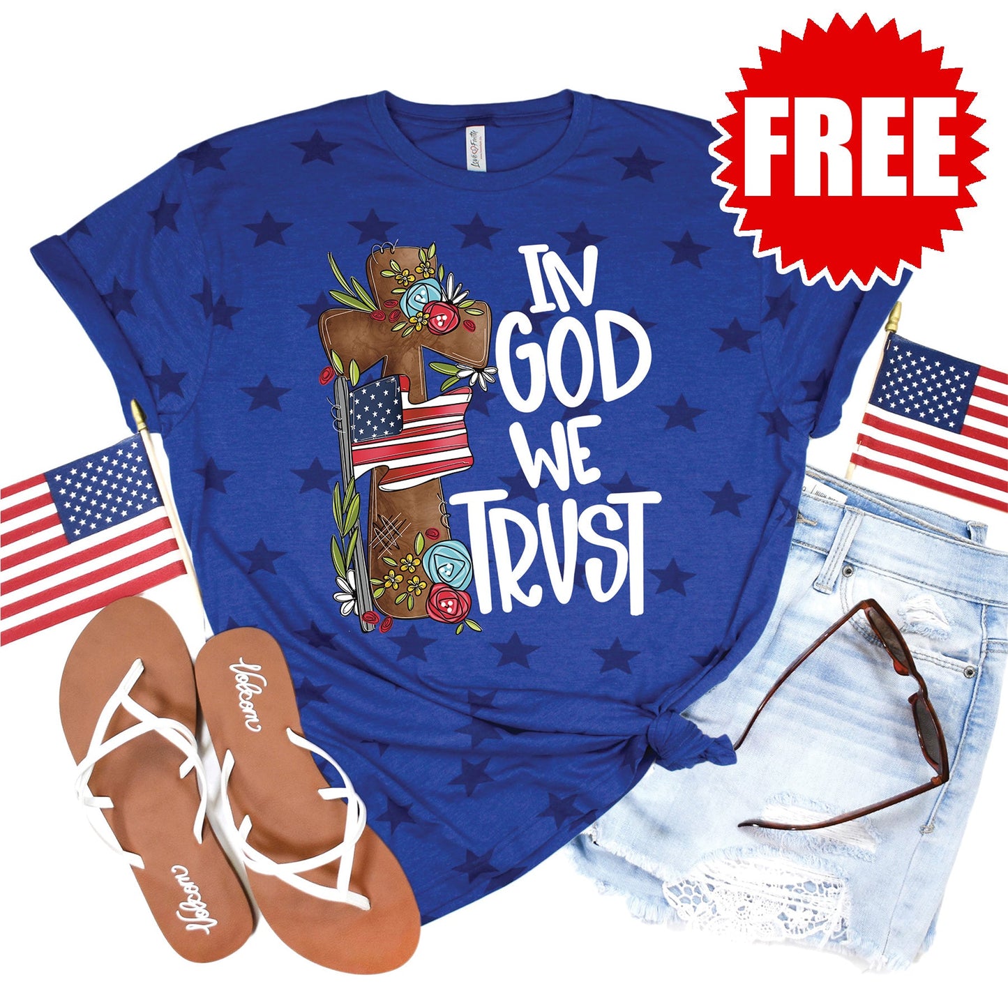 In God We Trust Tee - Blue Star Print - 0