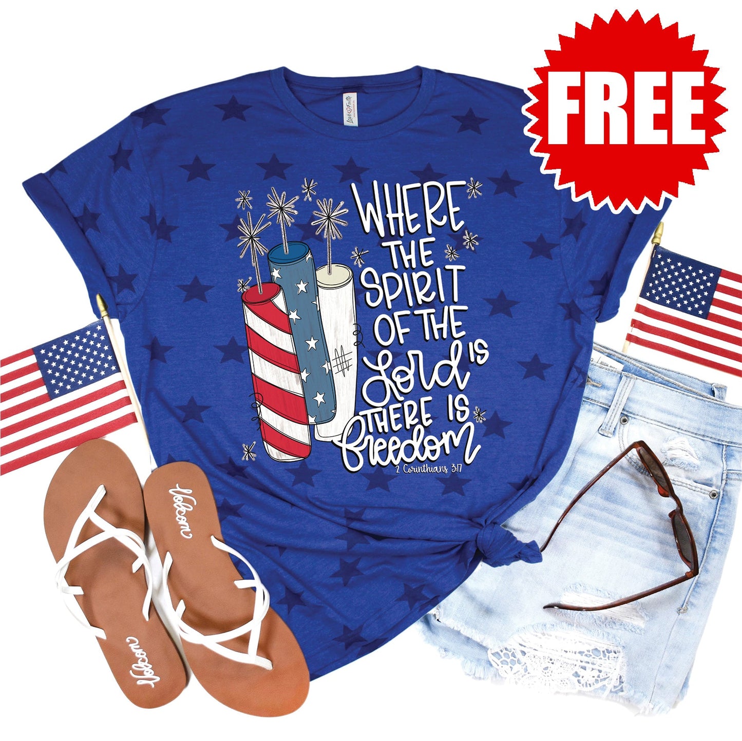 There is Freedom Tee - Blue Star Print - 0