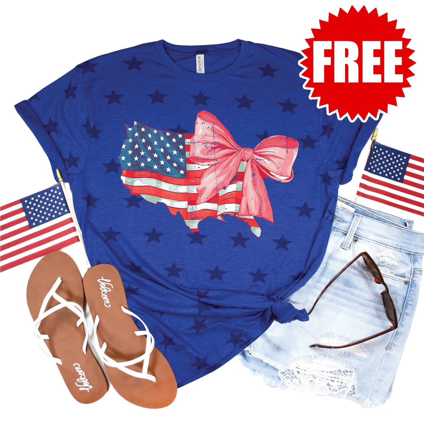 USA Ribbon Tee - Blue Star Print - FREE