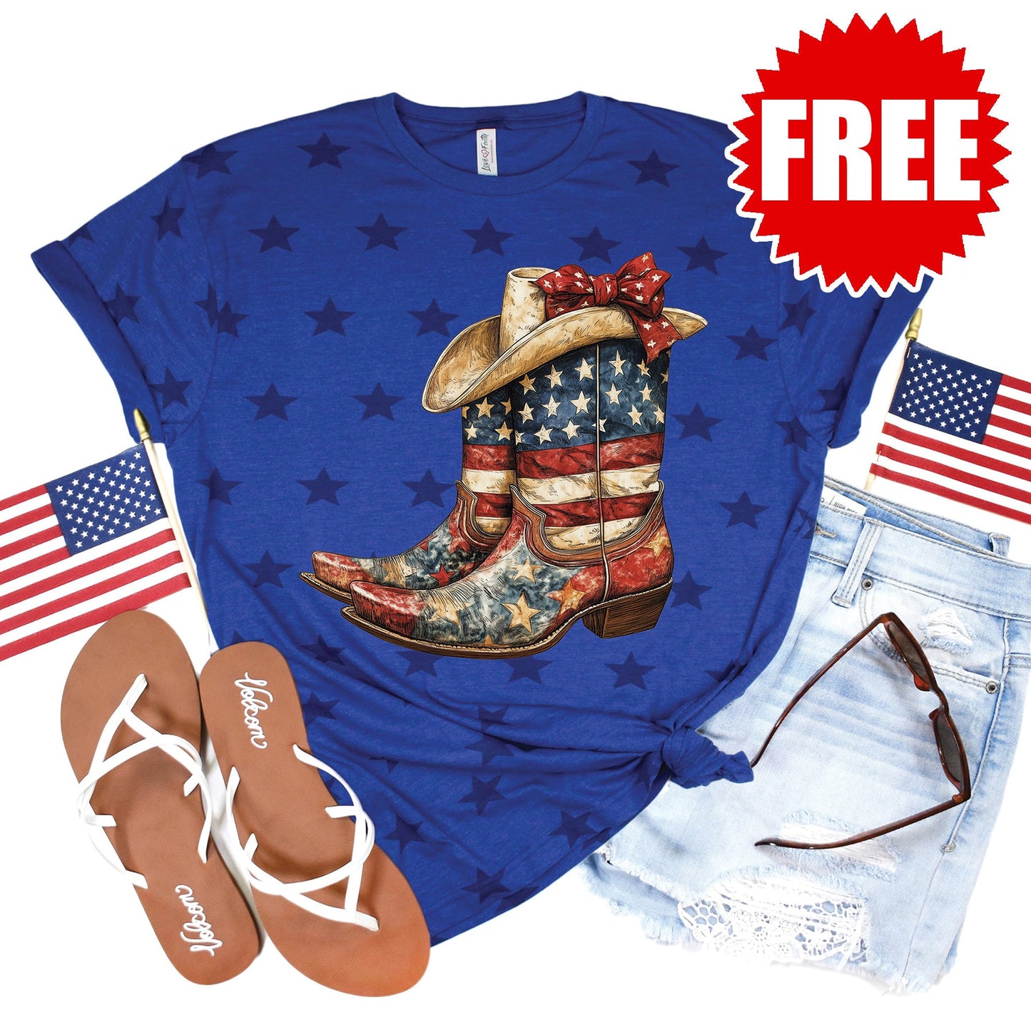 Boots Tee - Blue Star Print - FREE
