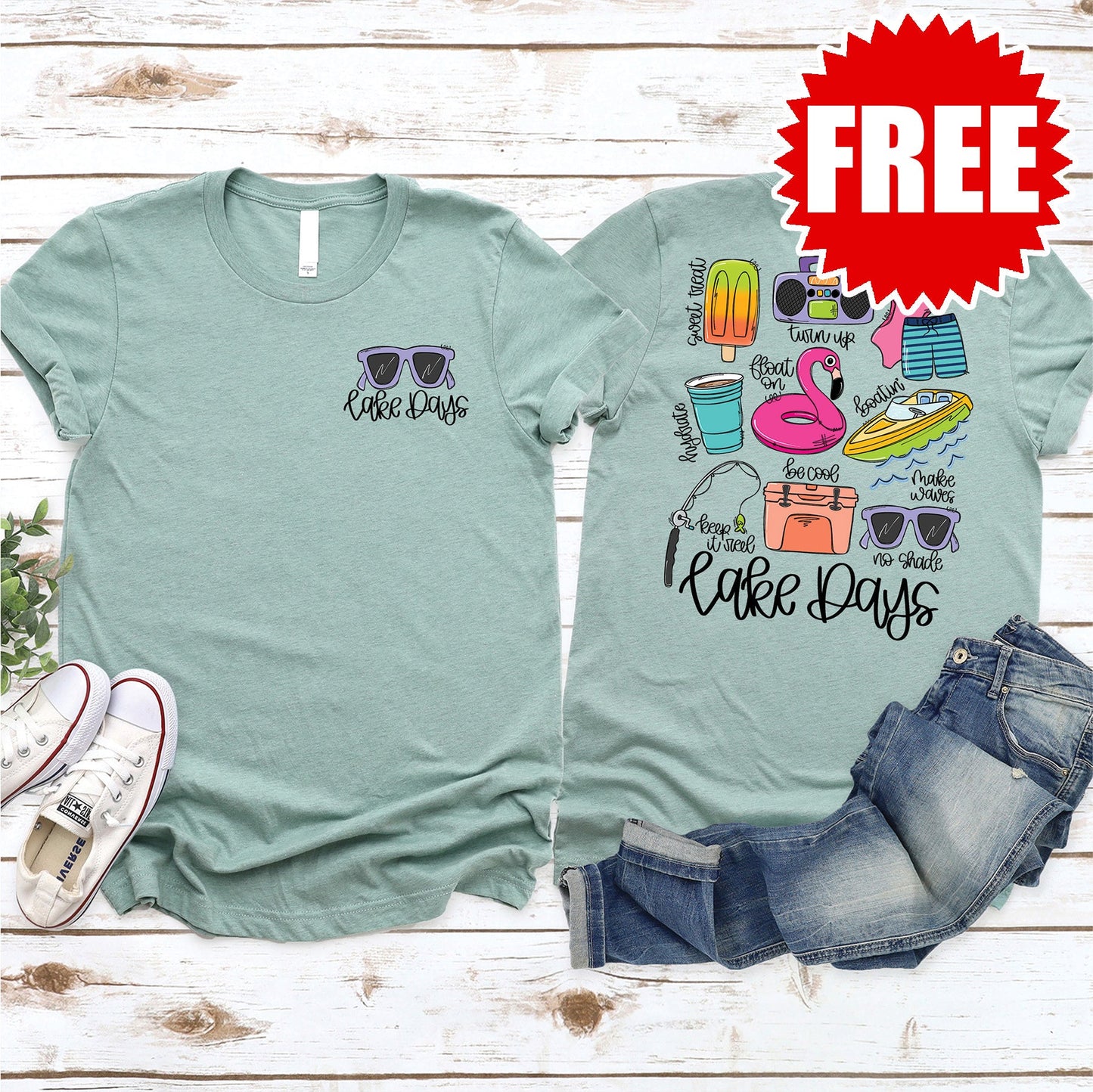 Lake Days Tee - Heather Sage - 0