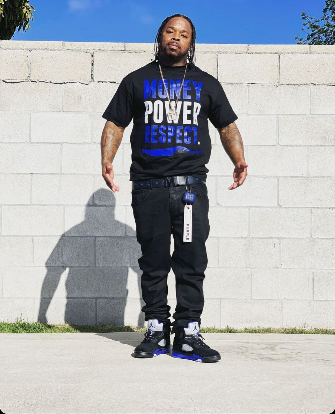 Money Power Respect - Racer Blue on Black T-Shirt