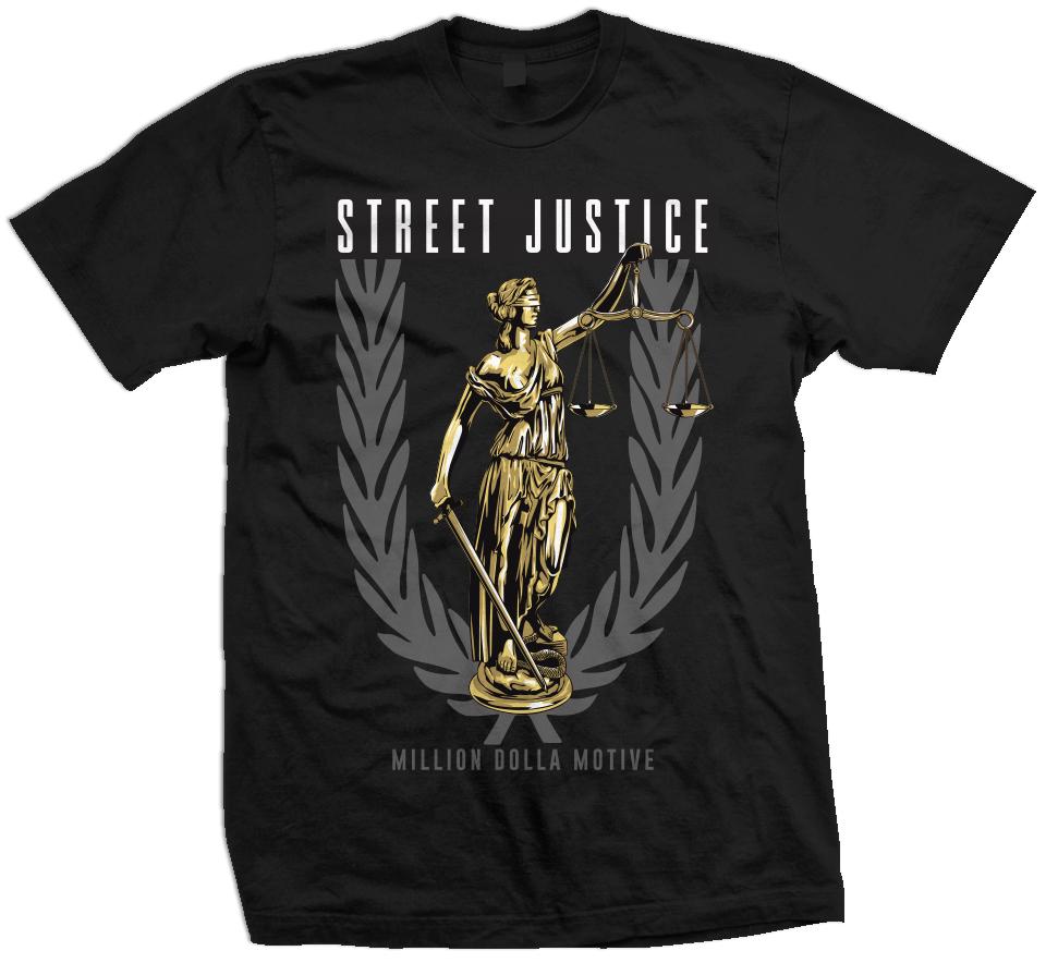 Street Justice - Cool Grey/Gold on Black T-Shirt