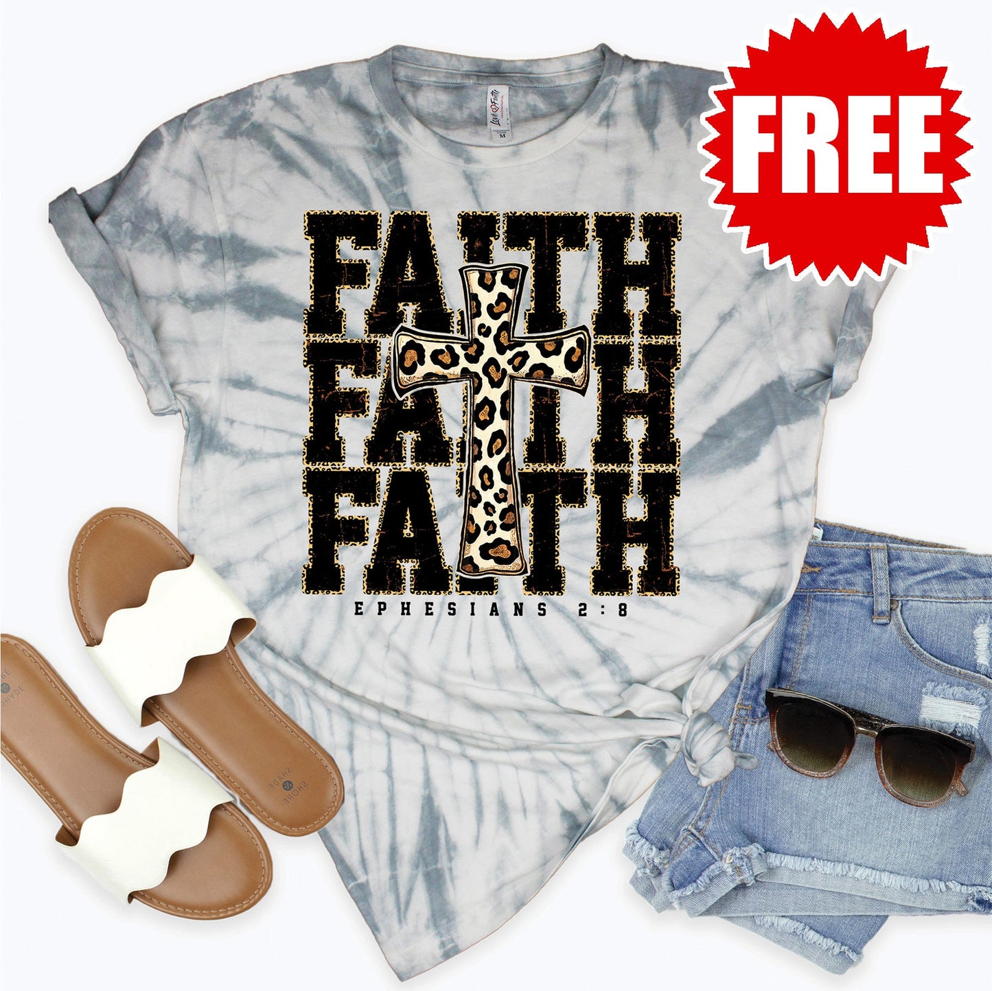 Faith Leopard Tee - Tie Dye Soft Grey - 0