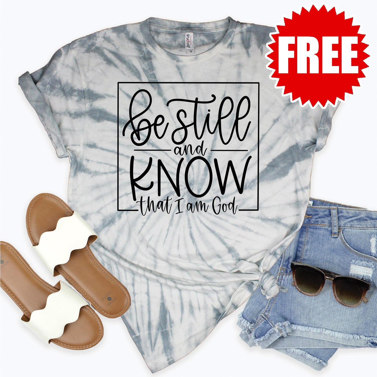 Be Still And Know Tee - Tie Dye Soft Grey - 0