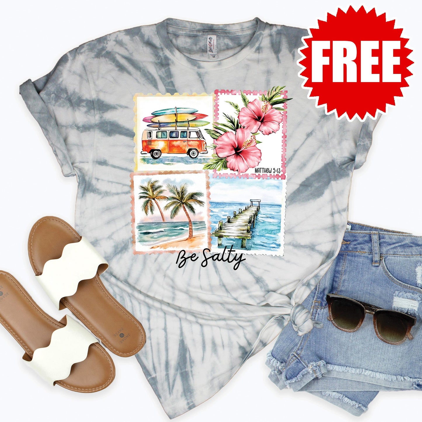 Be Salty Tee - Tie Dye Soft Grey - 0