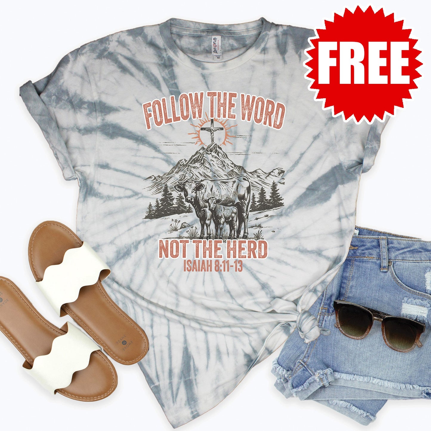 Follow the Word Tee - Tie Dye Soft Grey - 0