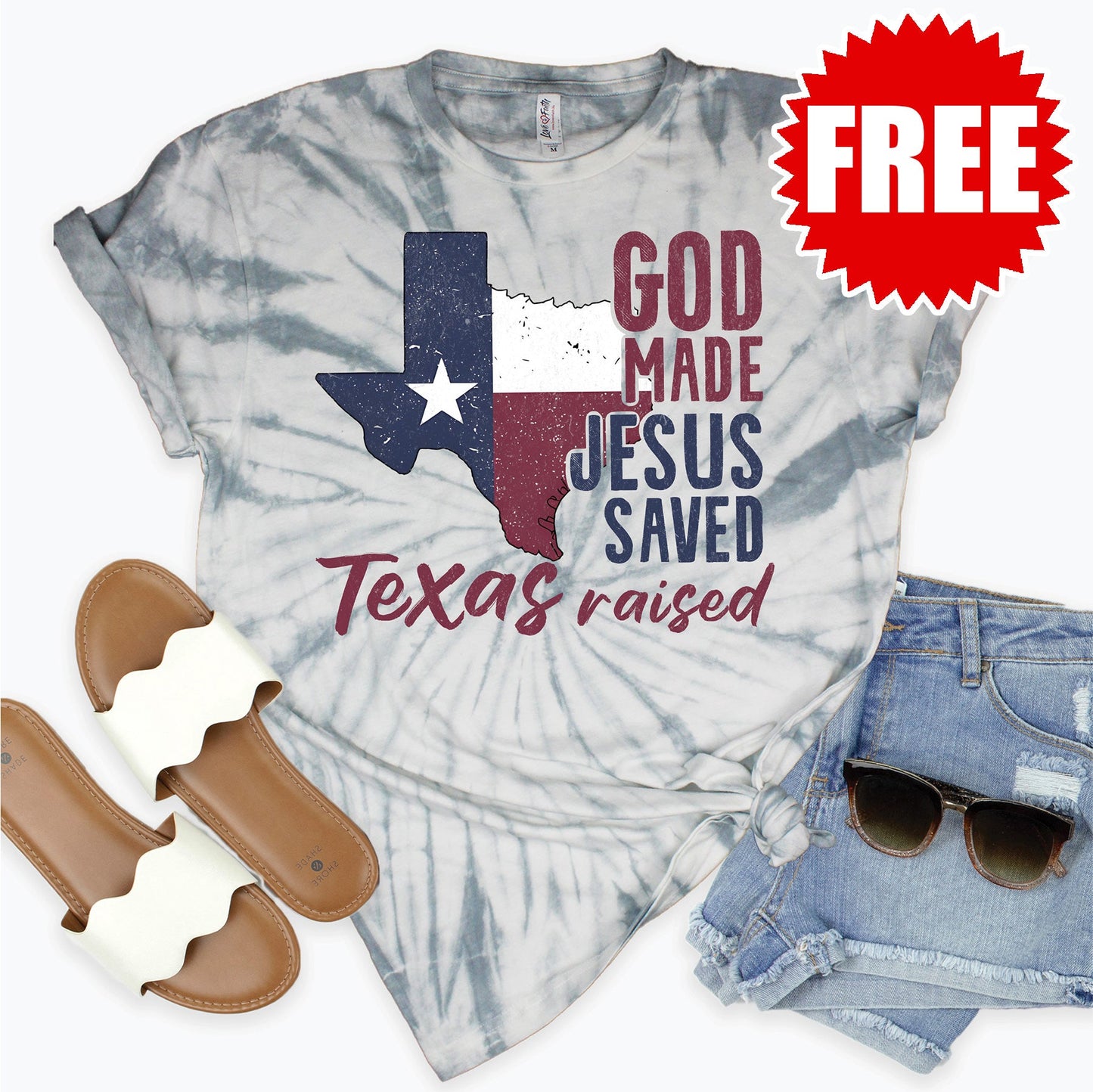 Texas Raised Tee - Tie Dye Soft Grey - 0