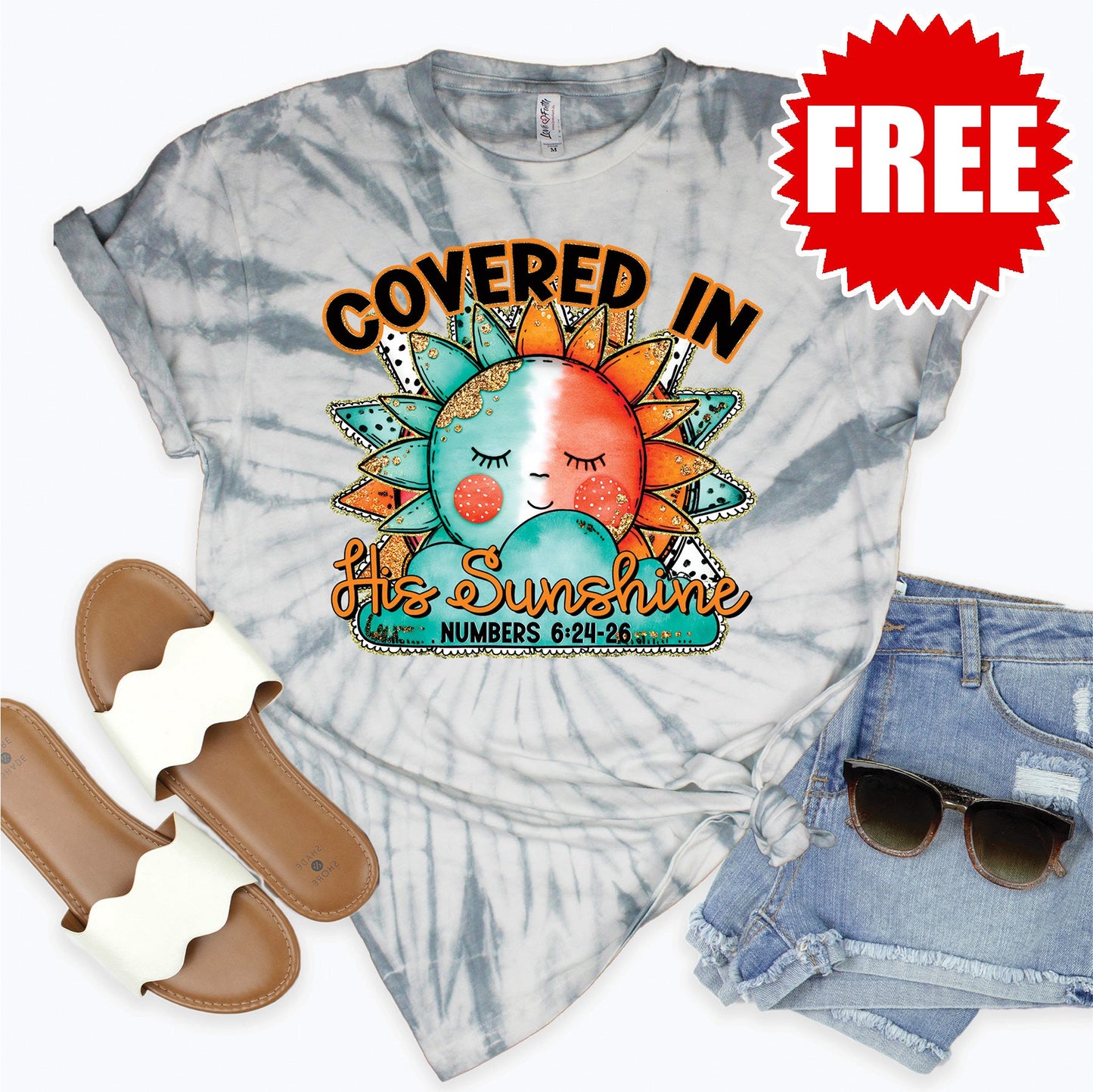 Covered in His Sunshine Tee - Tie Dye Soft Grey - 0