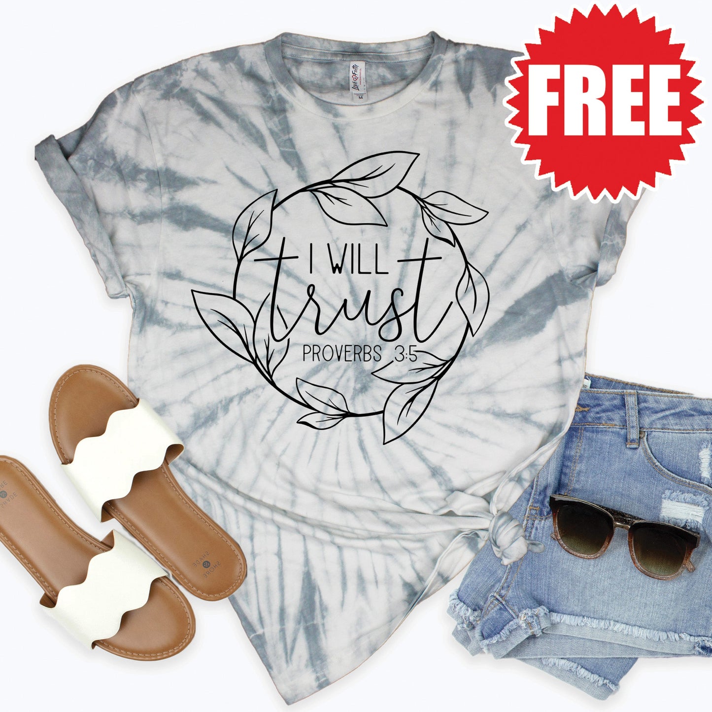 I Will Trust Tee - Tie Dye Soft Grey - 0