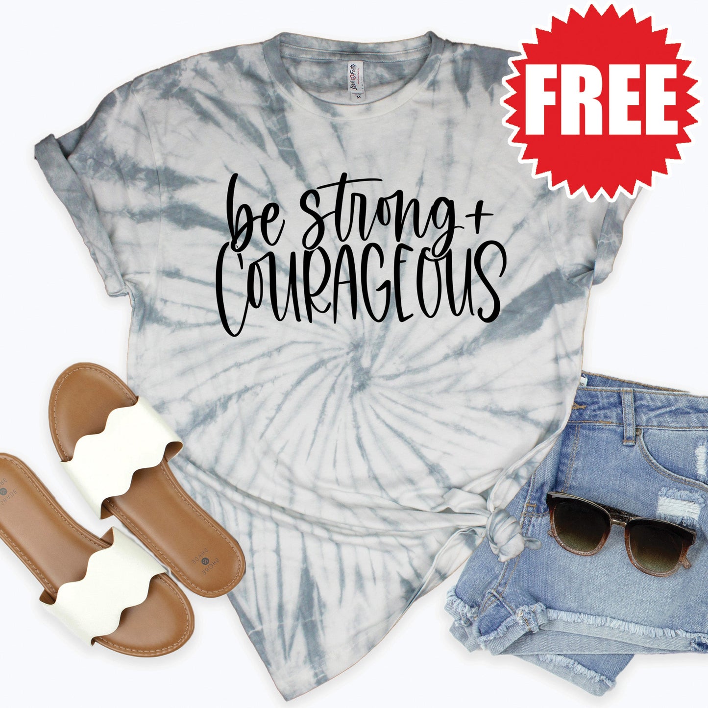 Be Strong Tee - Tie Dye Soft Grey - 0 Style001
