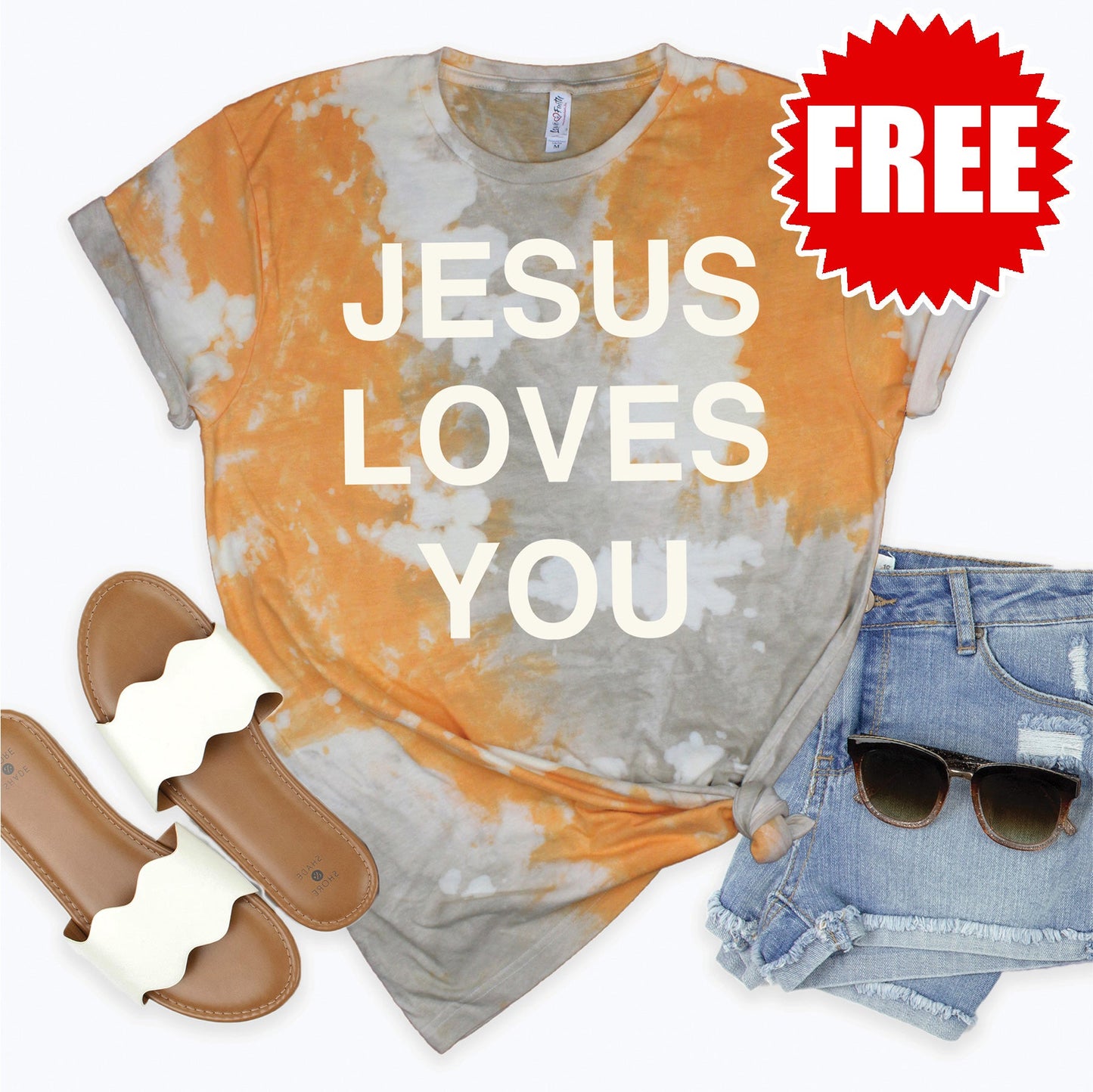 Jesus Loves You Tee - Toast Splash Tie Dye - 0