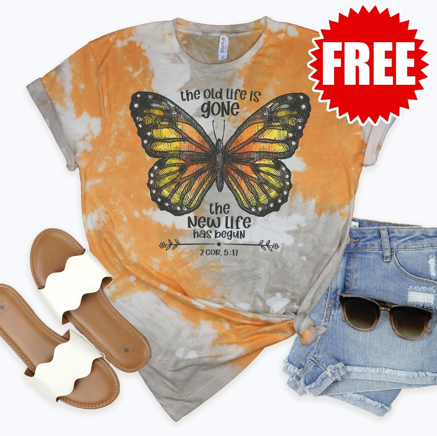 New Life Butterfly Tee - Toast Splash Tie Dye - 0