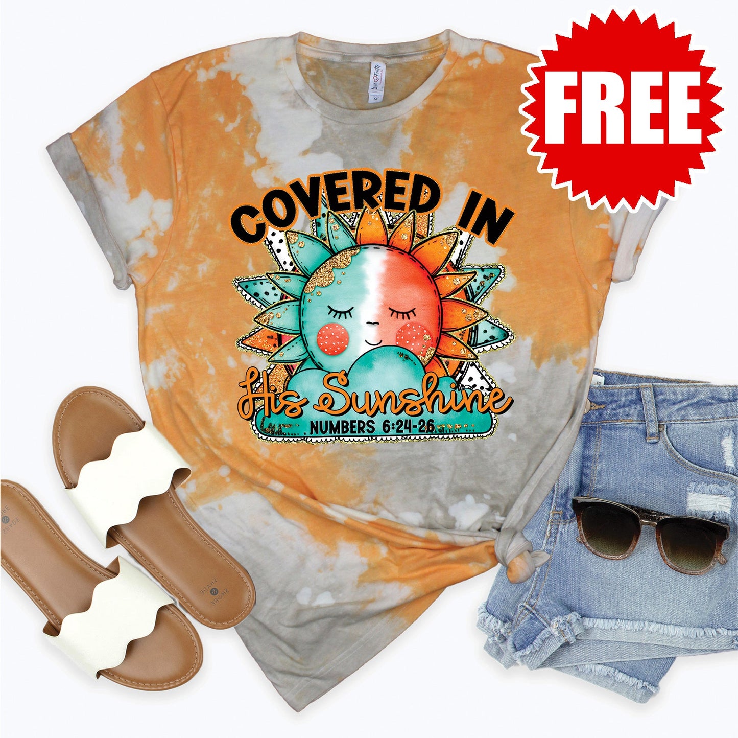 Covered in His Sunshine Tee - Toast Splash Tie Dye - 0