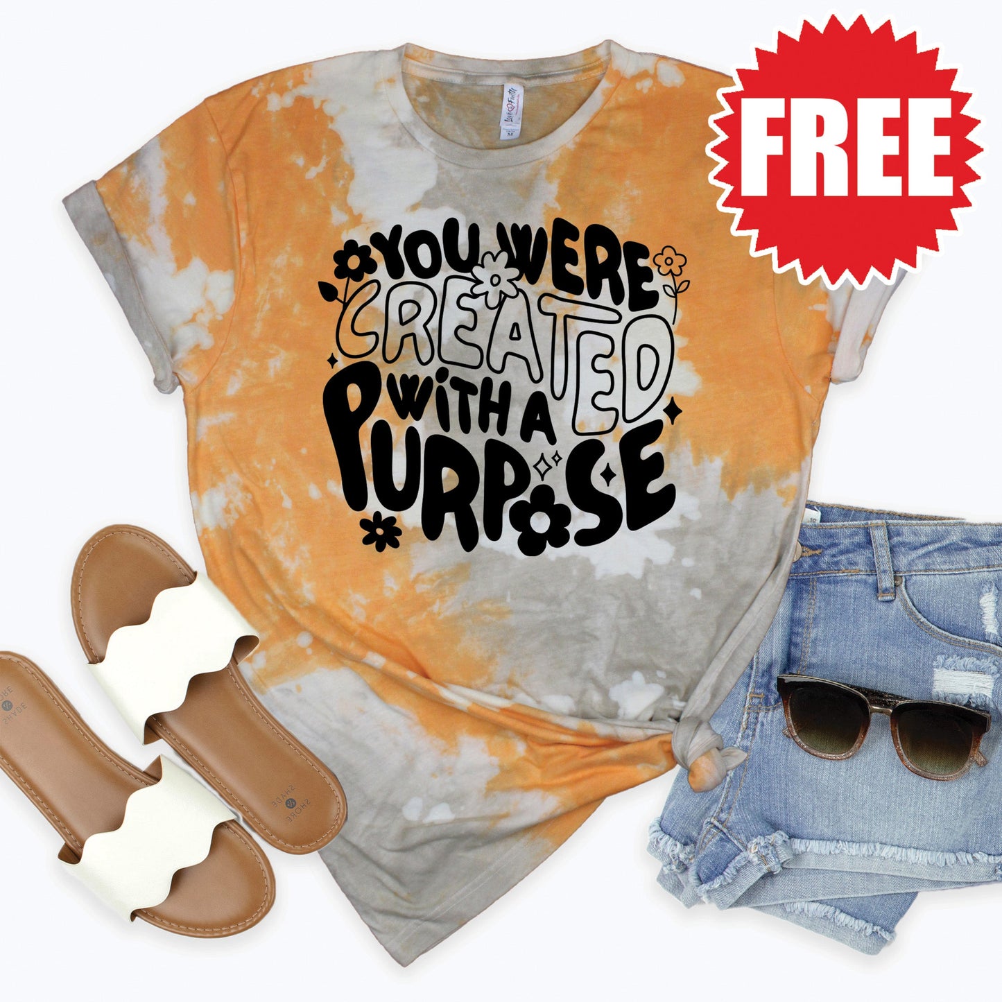 Your Were Created With A Purpose Tee - Toast Splash Tie Dye - 0