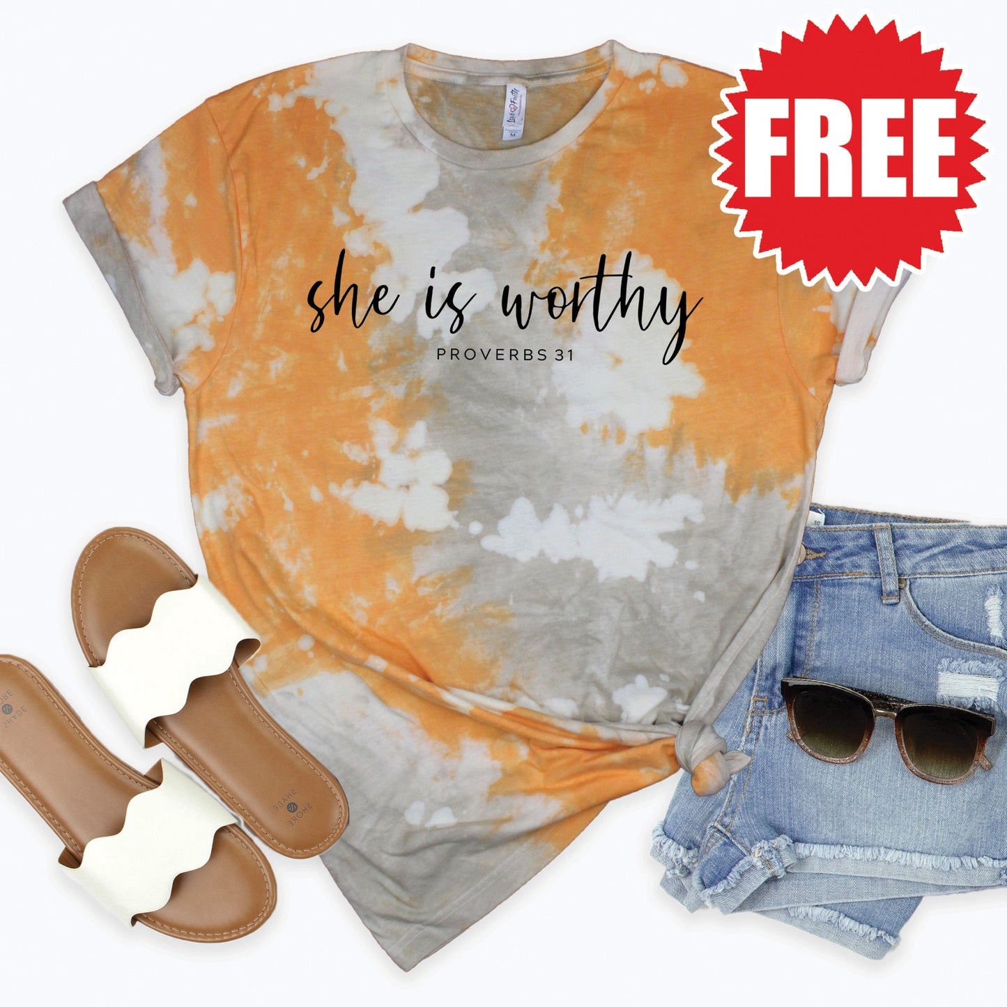 She Is Worthy Tee - Toast Splash Tie Dye - 0