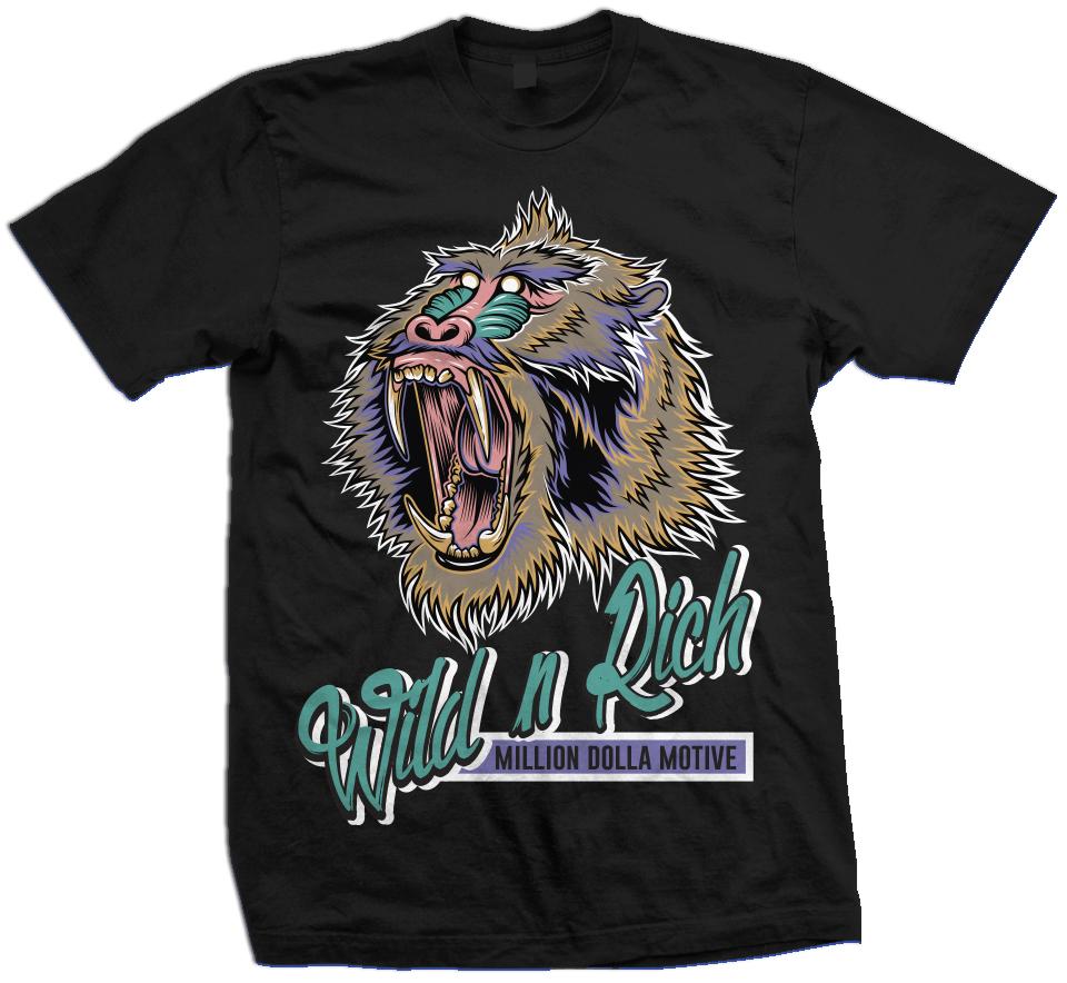 Wild N Rich - Hyper Jade/ Bleached Coral/ Space Purple on Black T-Shirt