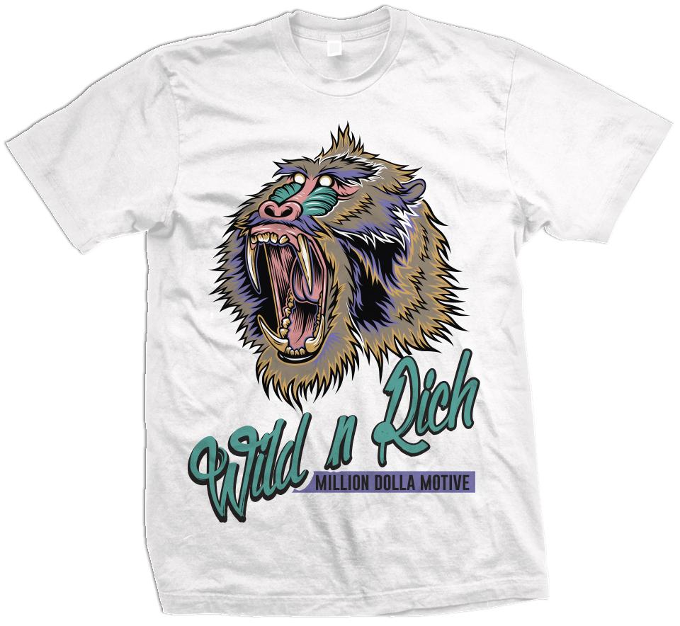 Wild N Rich - Hyper Jade/ Bleached Coral/ Space Purple on White T-Shirt