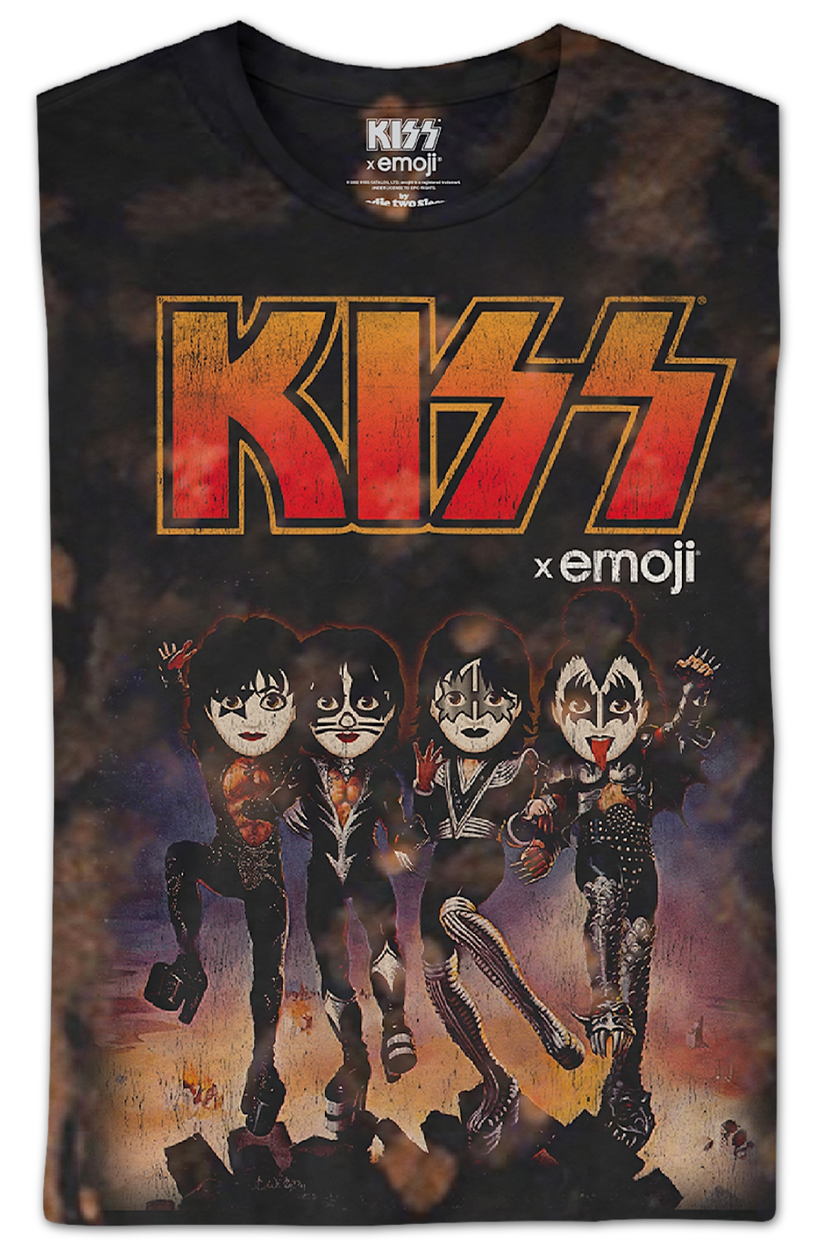 Bleached Tie Dye Emoji Destroyer KISS T-Shirt
