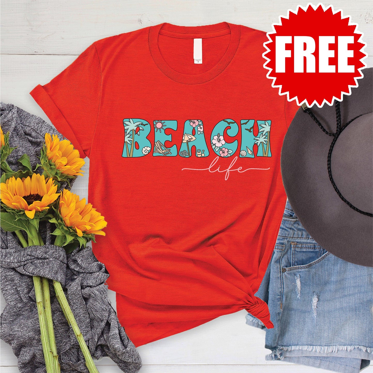 Beach Life Tee - Heather Poppy - 0