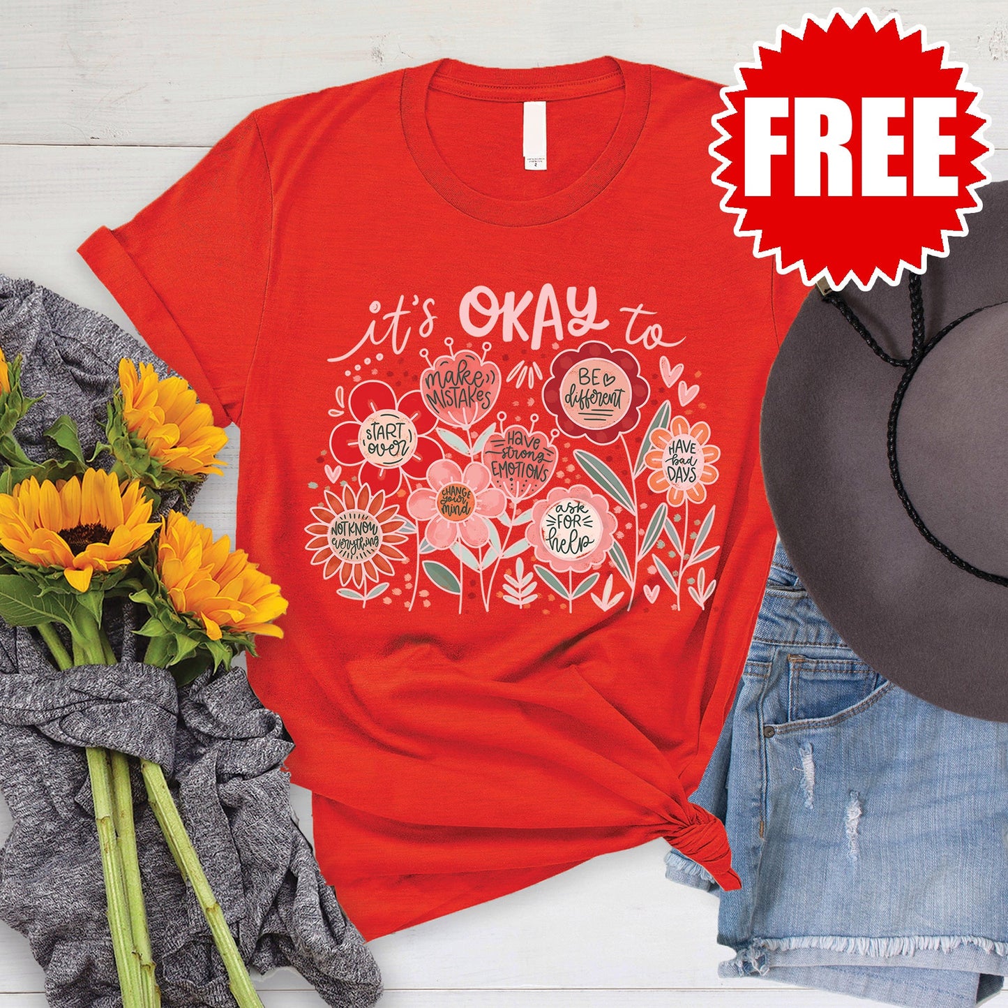 It's Okay Tee - Heather Poppy - FREE