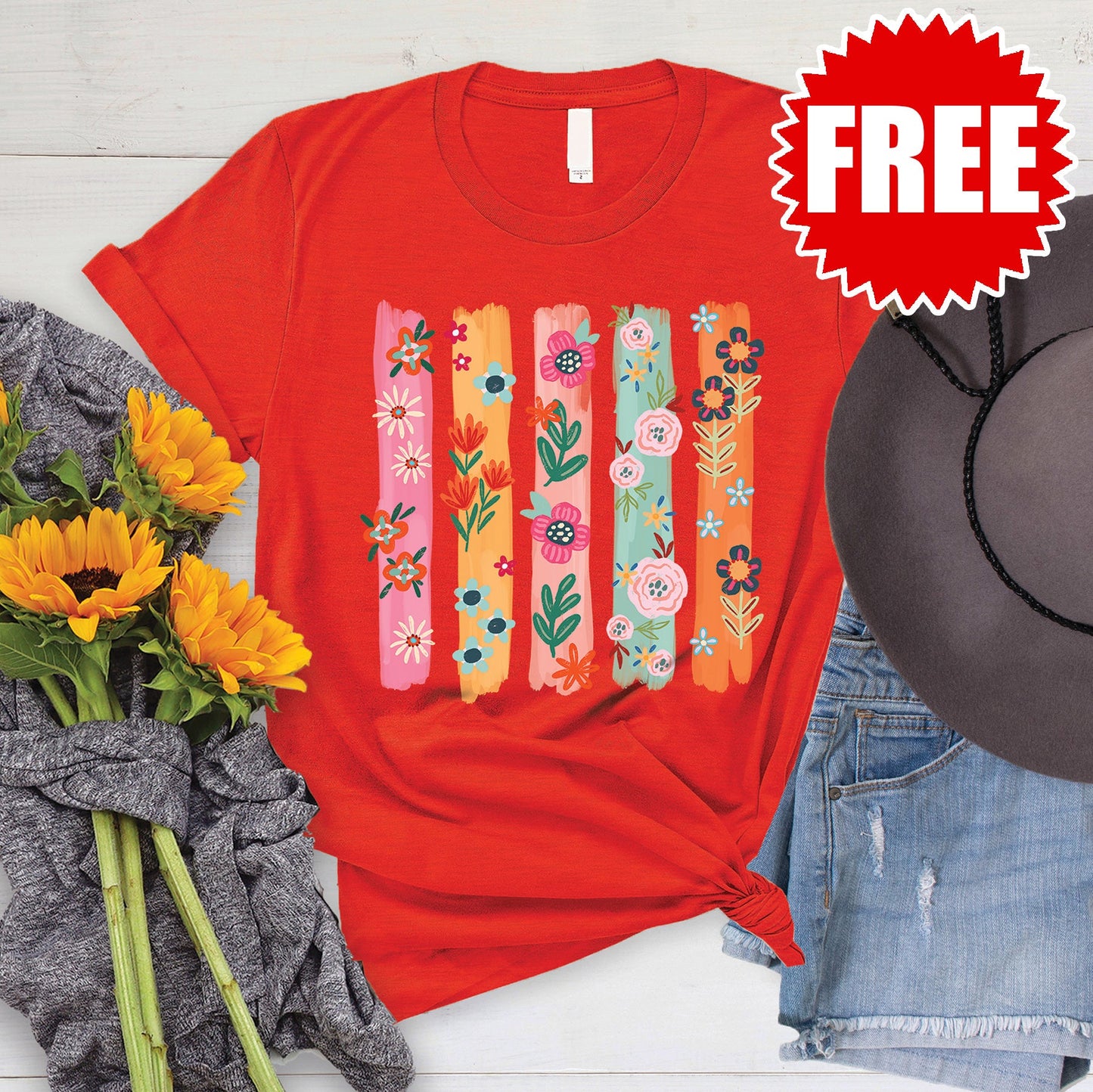 Doodle Flowers Tee - Heather Poppy - 0
