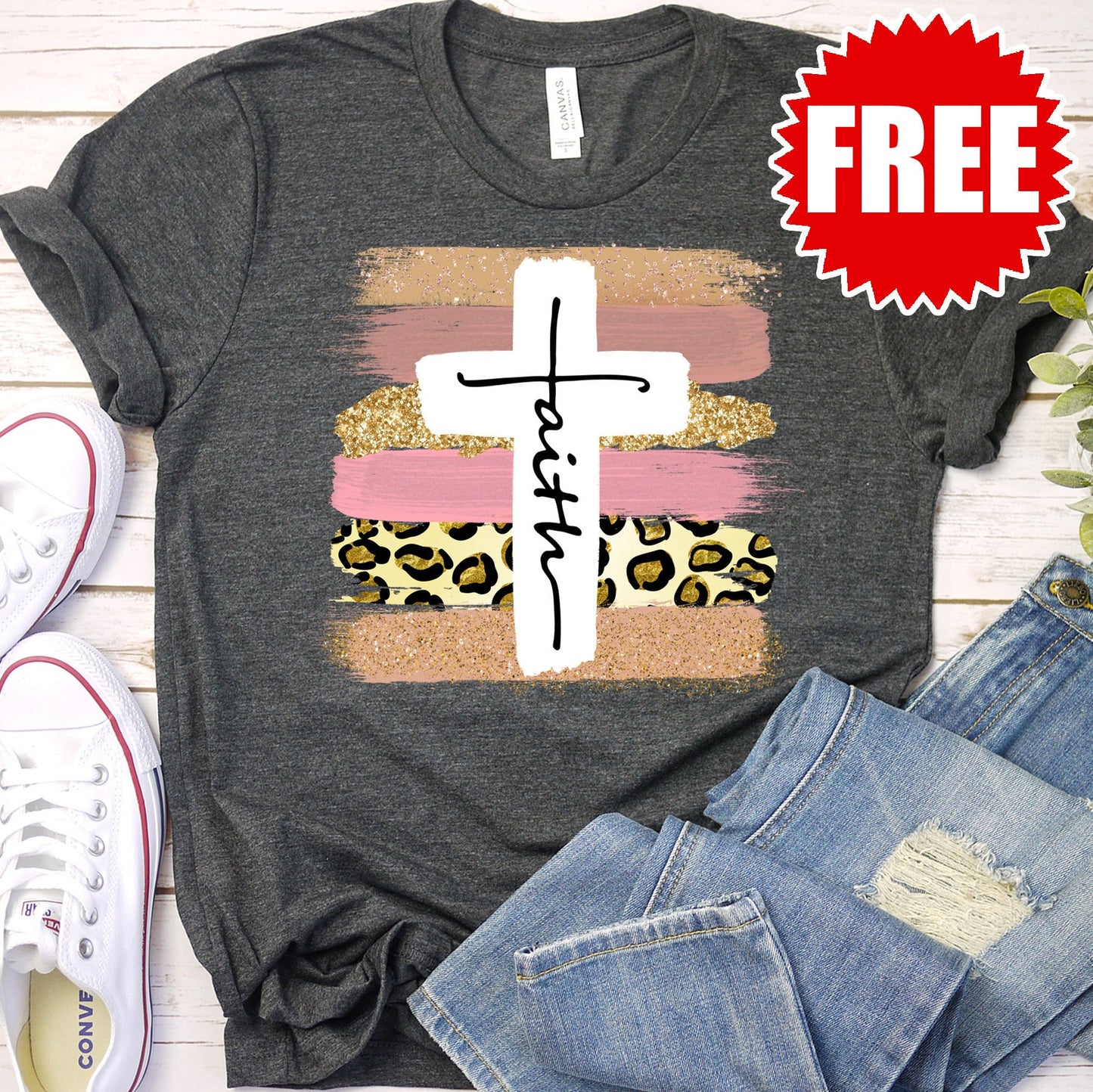 Faith Cross Paint Swipe Tee - 0