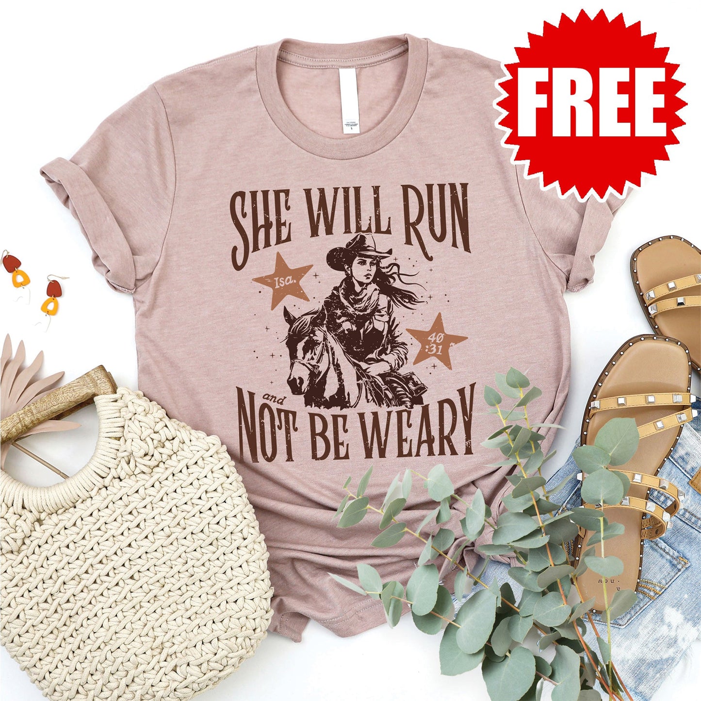 She Will Run Tee - Heather Pink Gravel - 0