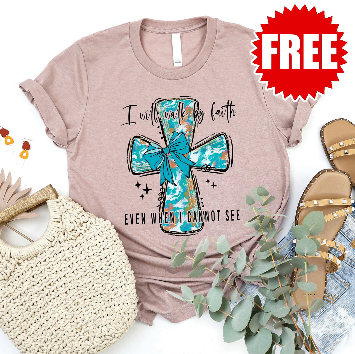 Walk By Faith Tee - Heather Pink Gravel Style001
