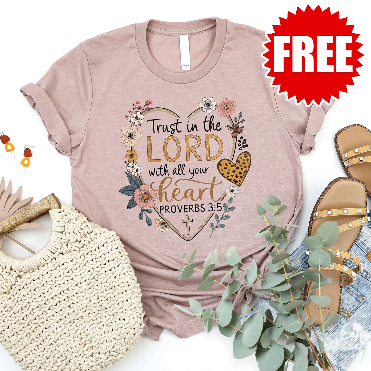 Trust In The Lord Tee - Heather Pink Gravel - FREE
