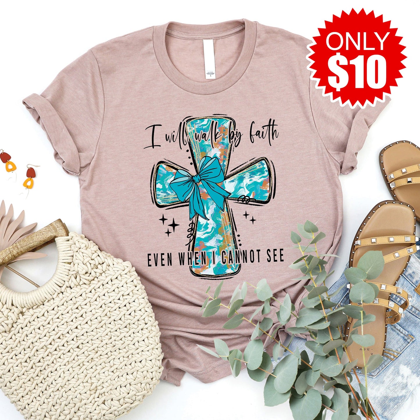 Walk By Faith Tee - Heather Pink Gravel
