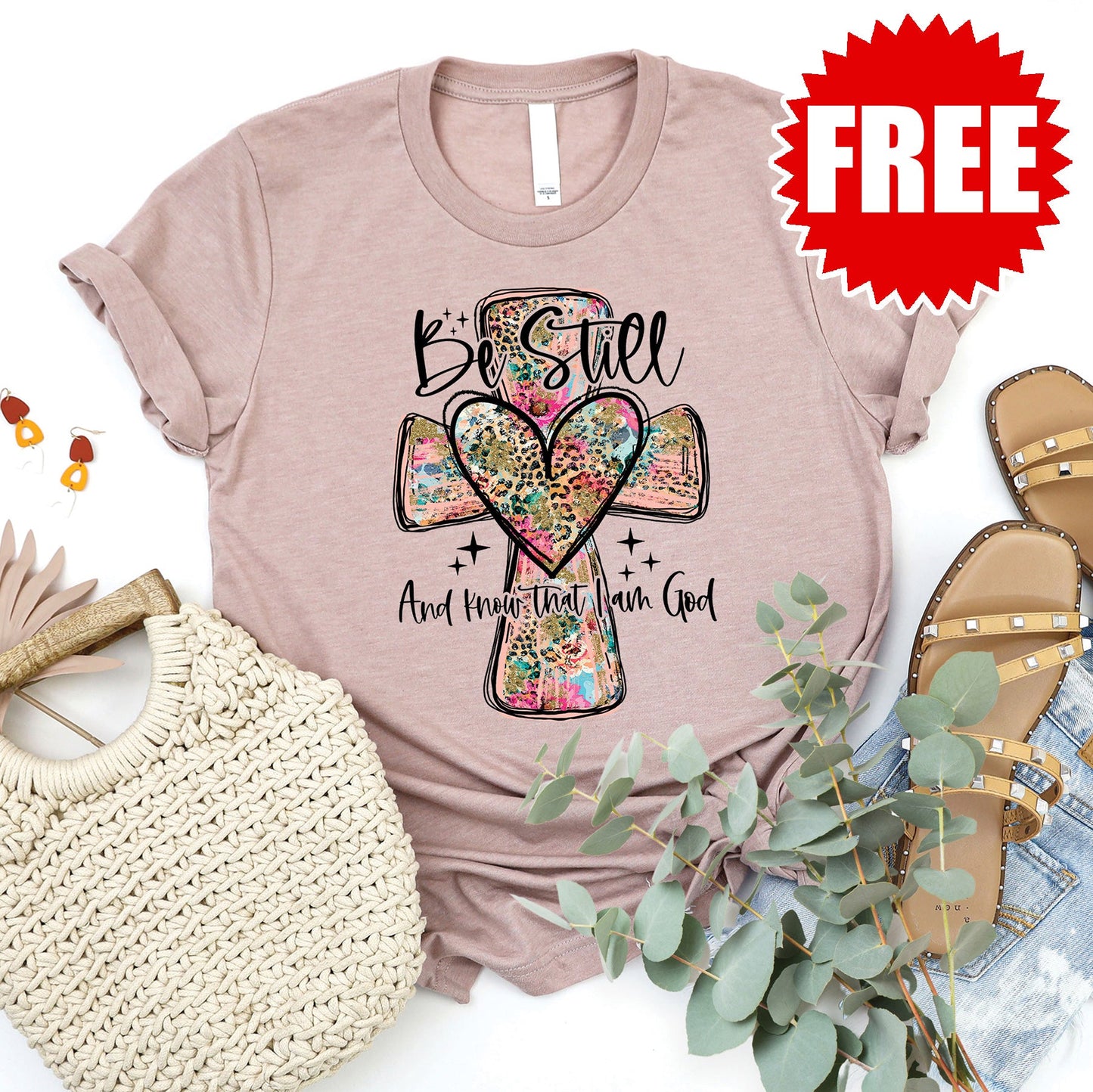 Be Still Tee - Heather Pink Gravel - FREE