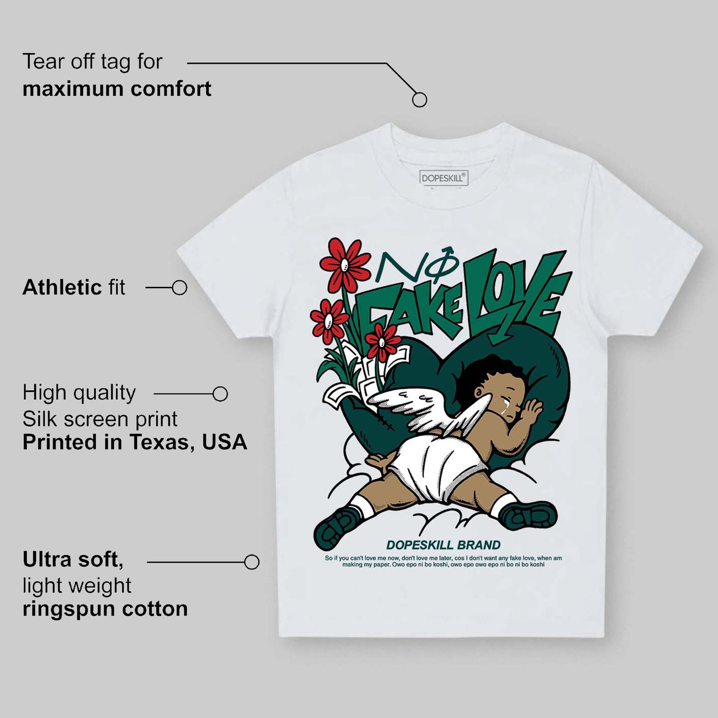 Oxidized Green 4s DopeSkill Toddler Kids T-shirt No Fake Love Graphic