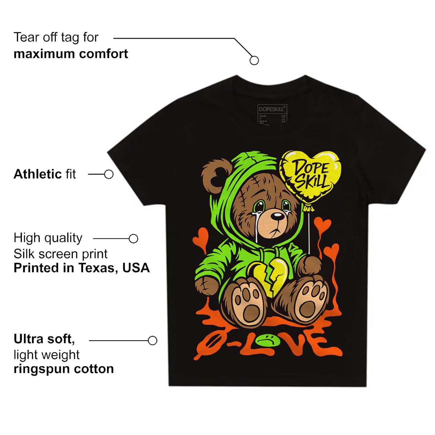 Neon Green Collection DopeSkill Toddler Kids T-shirt Broken Bear Graphic