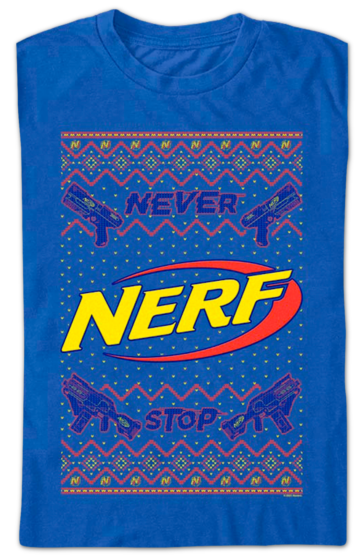 Never Stop Faux Ugly Christmas Sweater Nerf T-Shirt