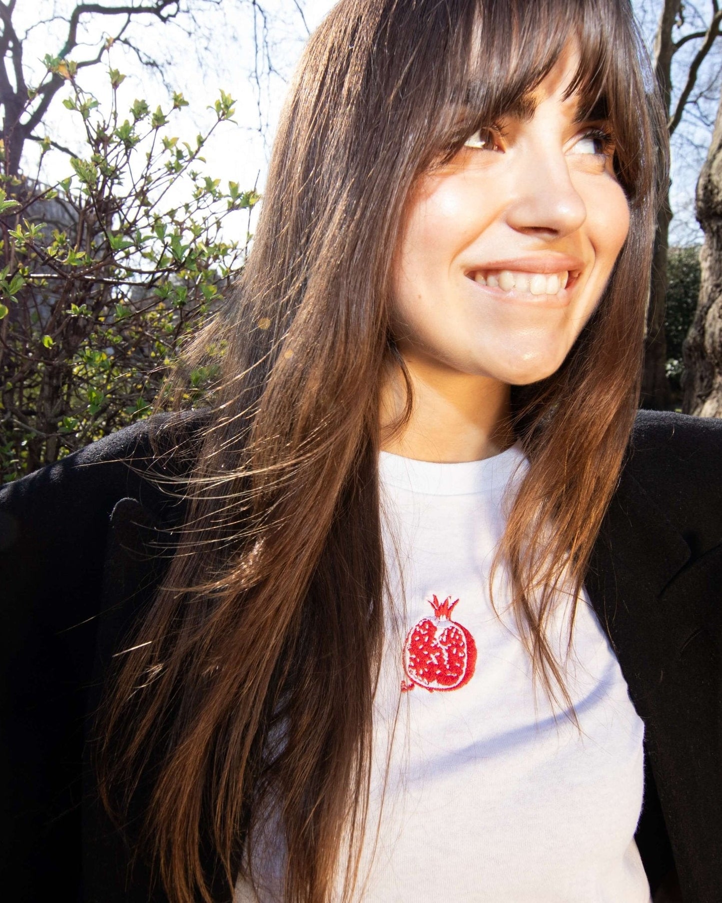 pomegranate embroidered baby tee
