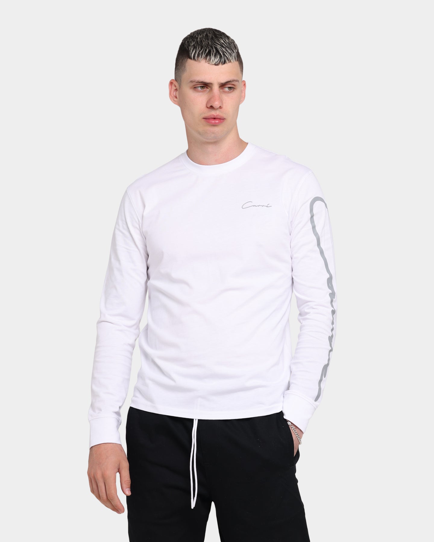 Carr√© Men's Script Slim Long Sleeve T-Shirt White