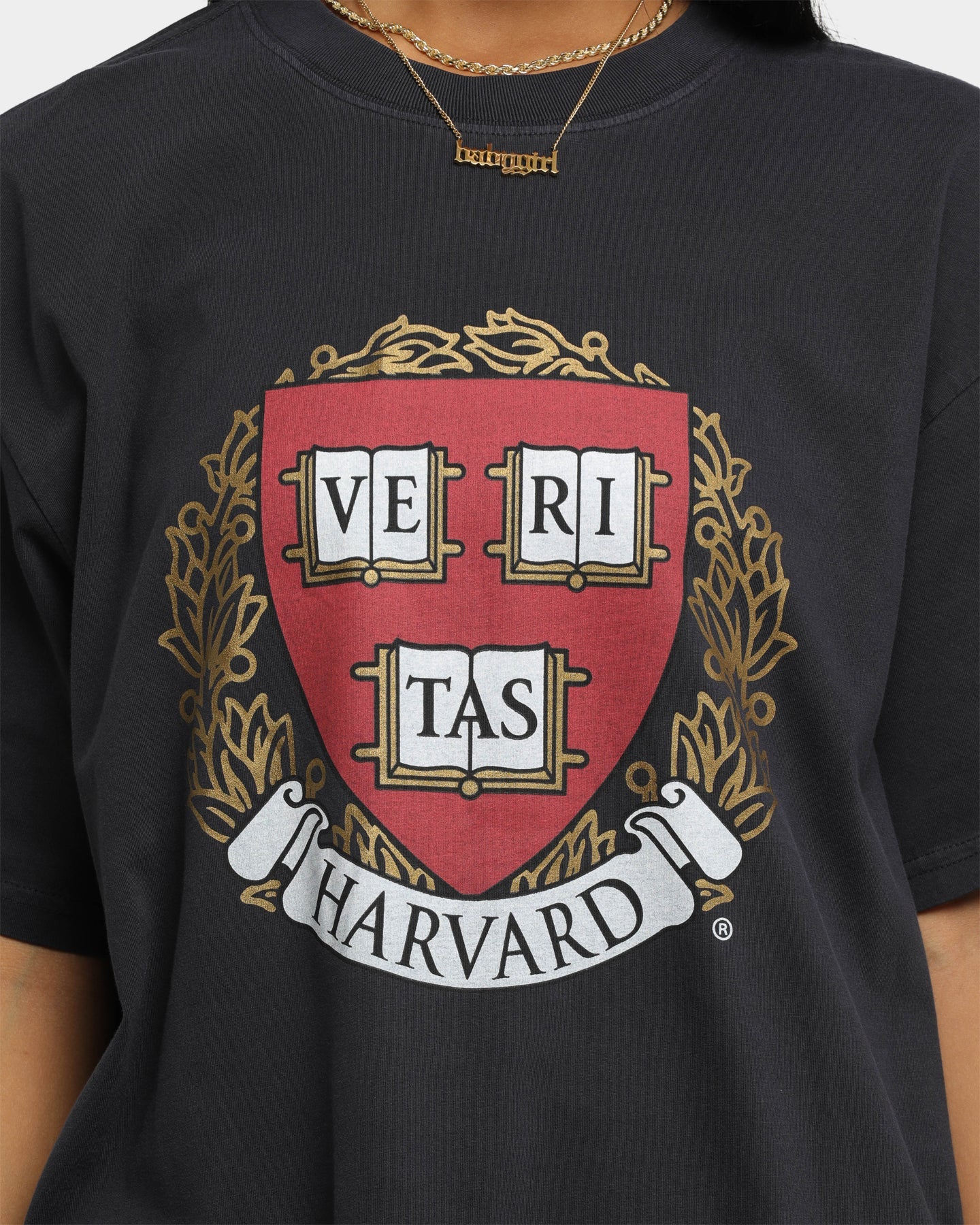NATIONAL COLLEGIATE ATHLETIC ASSC Harvard University Team Crest Vintage T-Shirt Vintage Black Style001