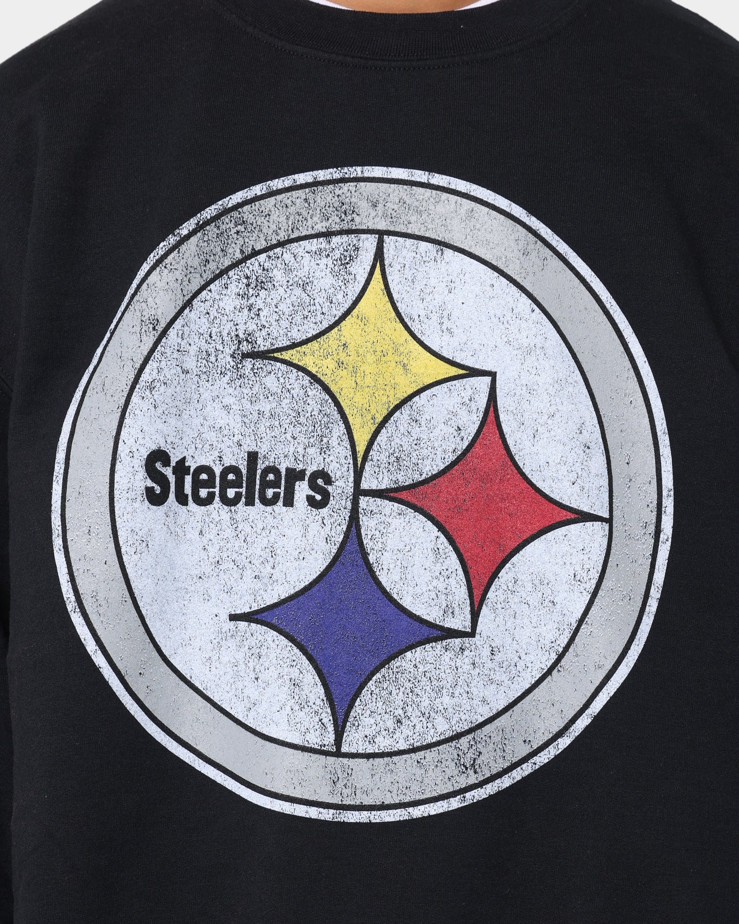 Mitchell and Ness Oversized Extra Large Print Steelers Crewneck Vintage Black