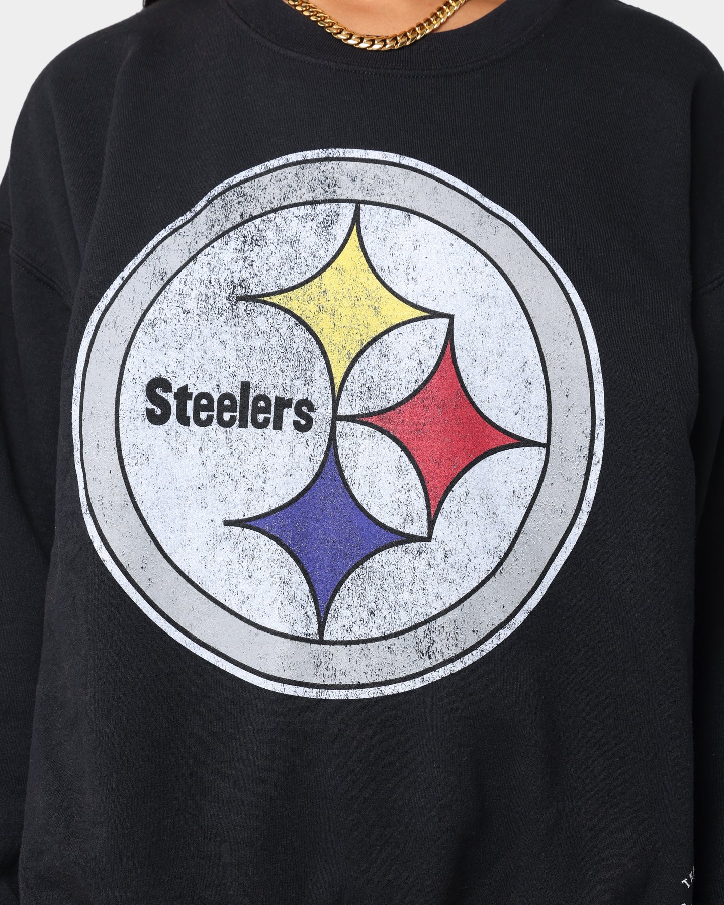 Mitchell and Ness Oversized Extra Large Print Steelers Crewneck Vintage Black Style001