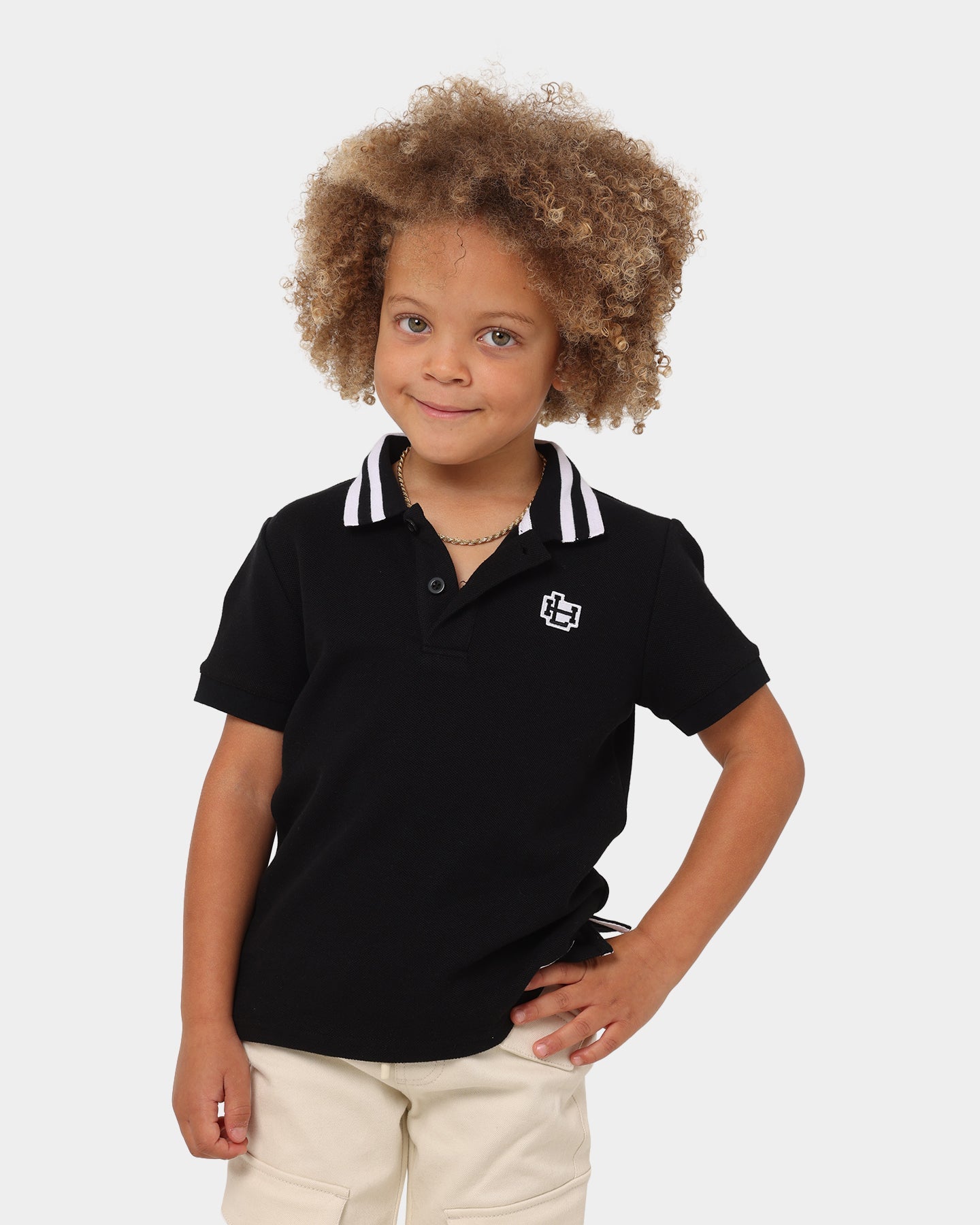Lil Homm√© Kid's Mono Short Sleeve Polo Shirt Black/White