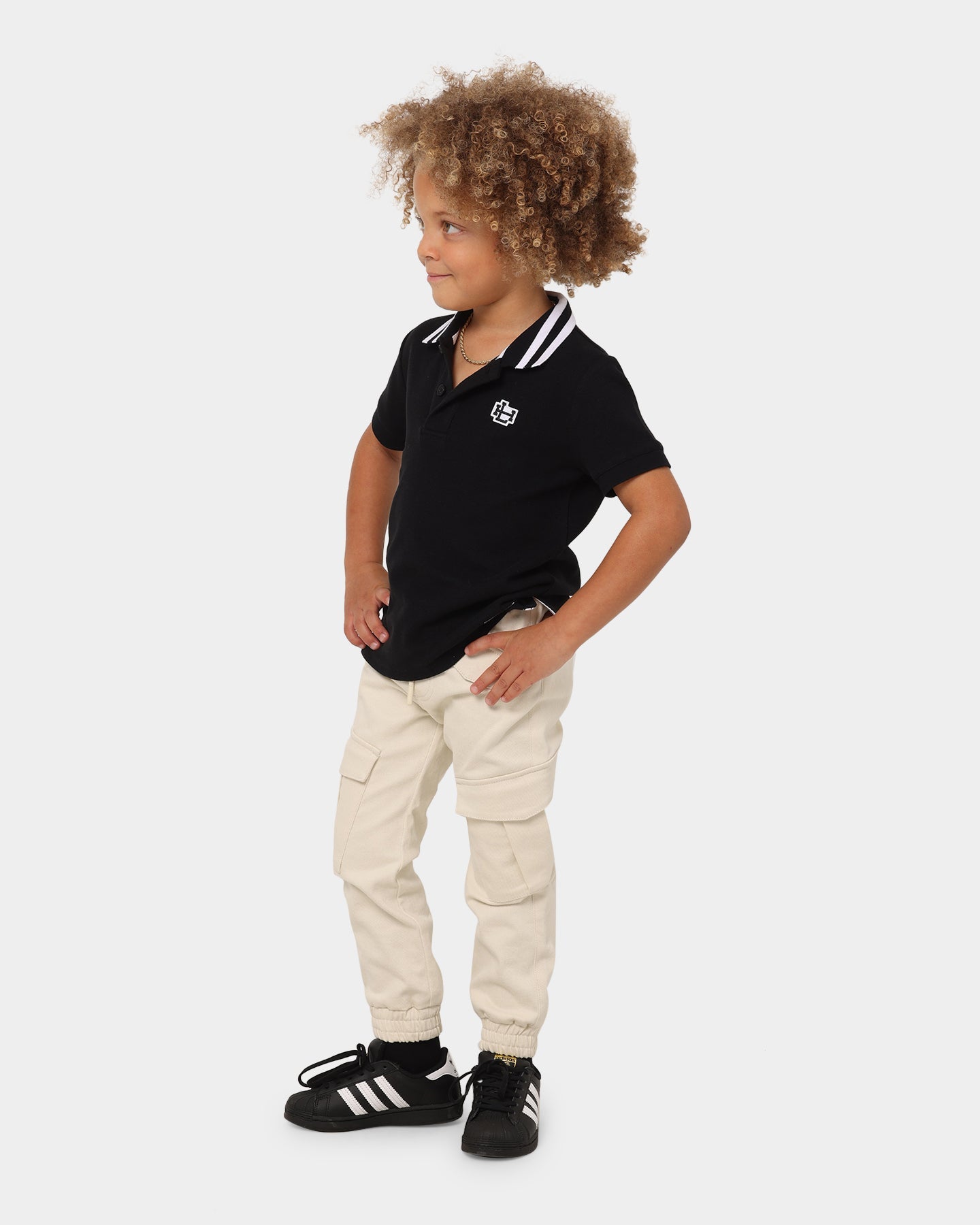 Lil Homm√© Kid's Mono Short Sleeve Polo Shirt Black/White